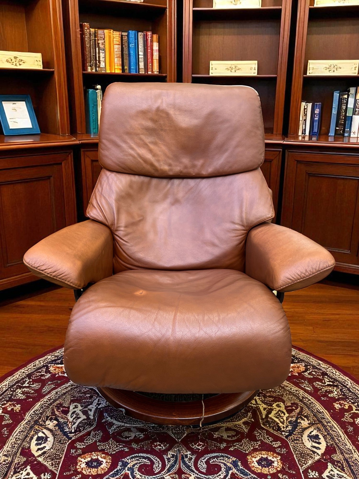 Ekornes Stressless Recliner & Footstool | Brown Leather | Adjustable Headrest