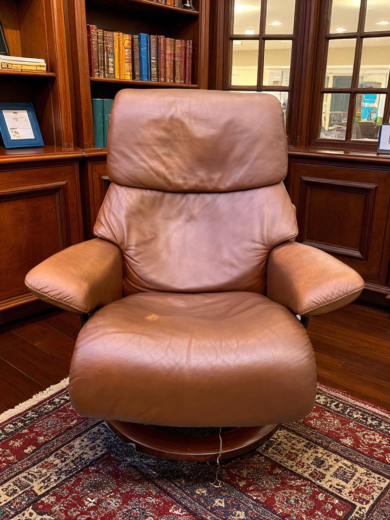 Ekornes Stressless Recliner & Footstool | Brown Leather | Adjustable Headrest