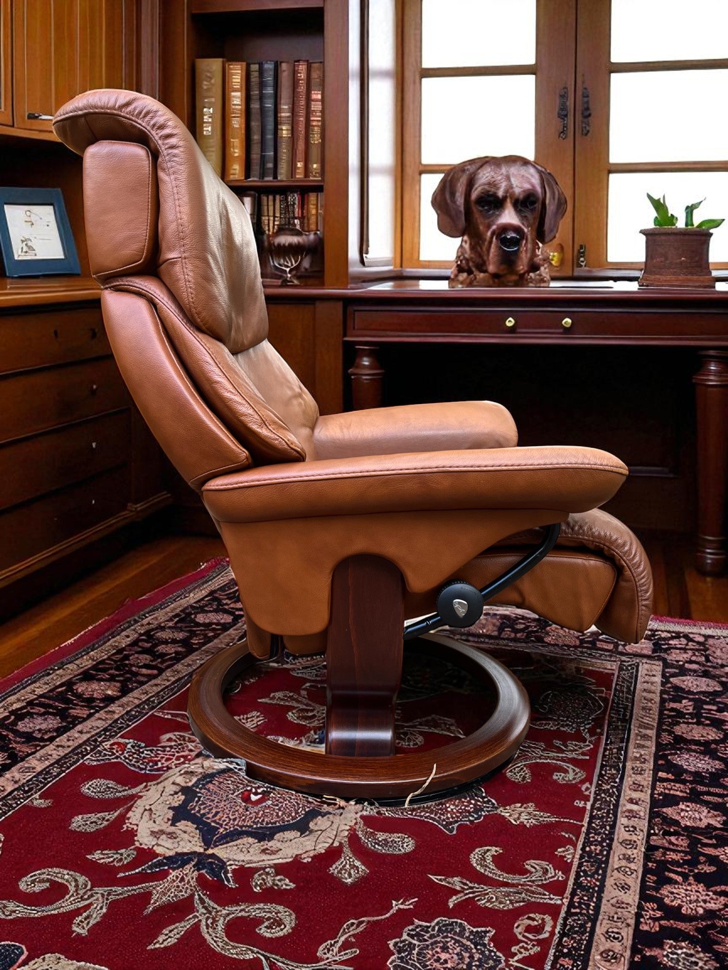 Ekornes Stressless Recliner & Footstool | Brown Leather | Adjustable Headrest