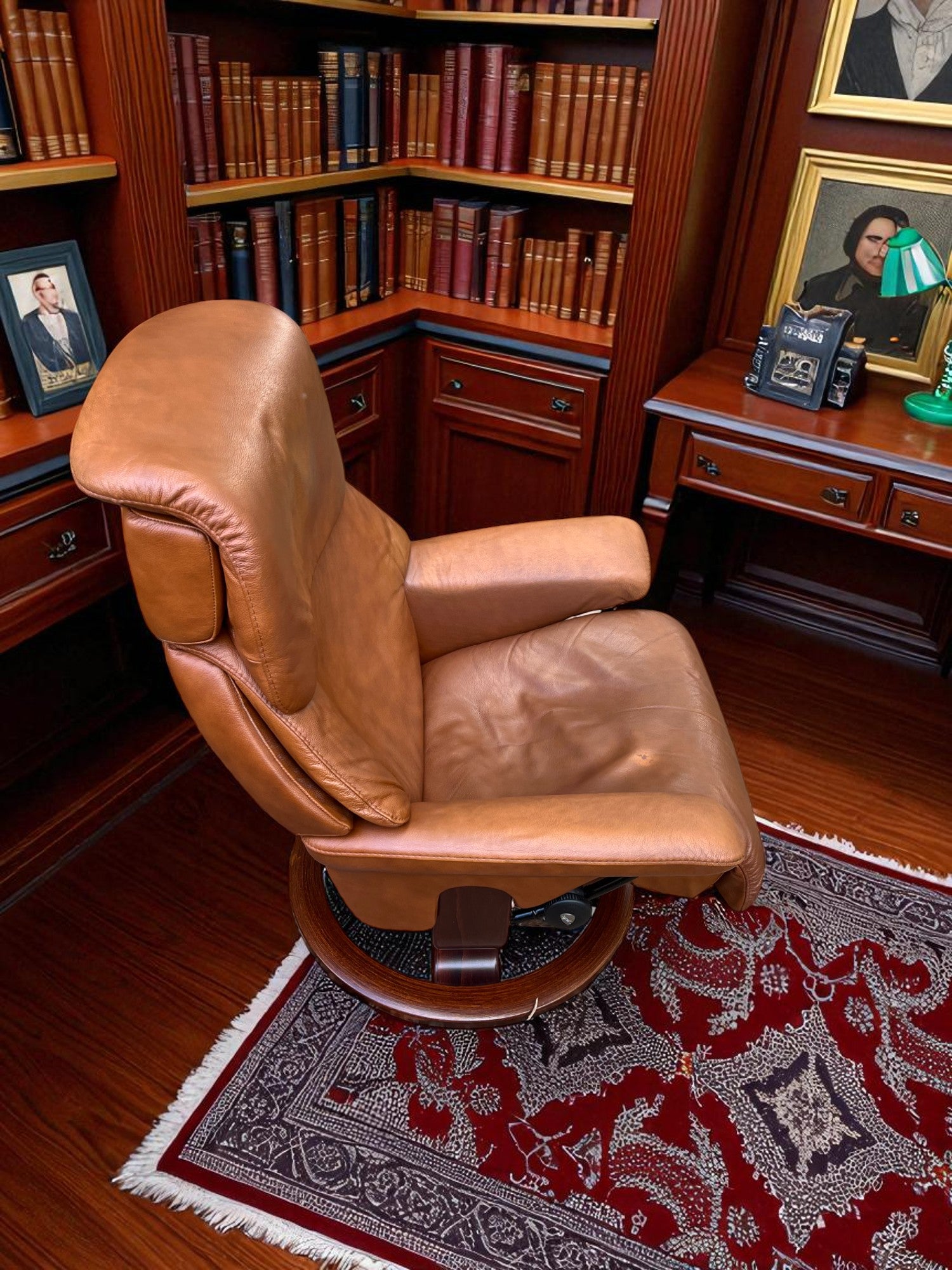Ekornes Stressless Recliner & Footstool | Brown Leather | Adjustable Headrest