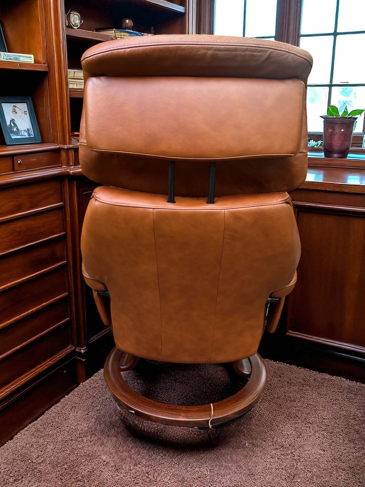 Ekornes Stressless Recliner & Footstool | Brown Leather | Adjustable Headrest