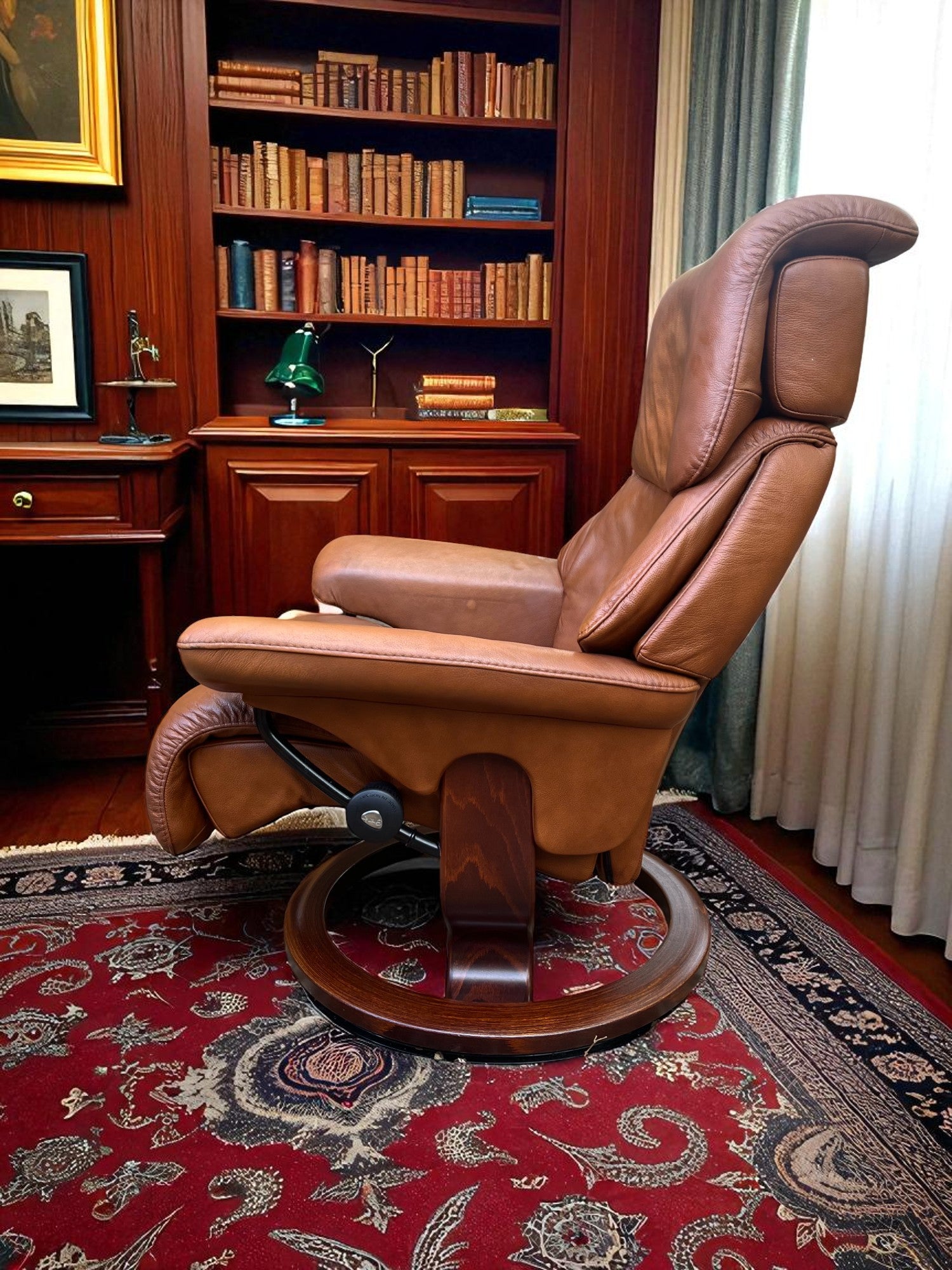 Ekornes Stressless Recliner & Footstool | Brown Leather | Adjustable Headrest