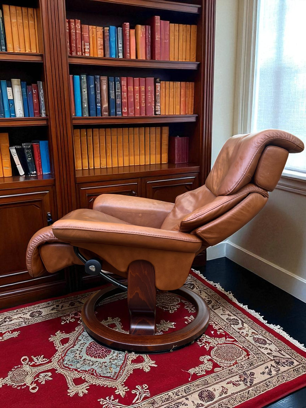 Ekornes Stressless Recliner & Footstool | Brown Leather | Adjustable Headrest