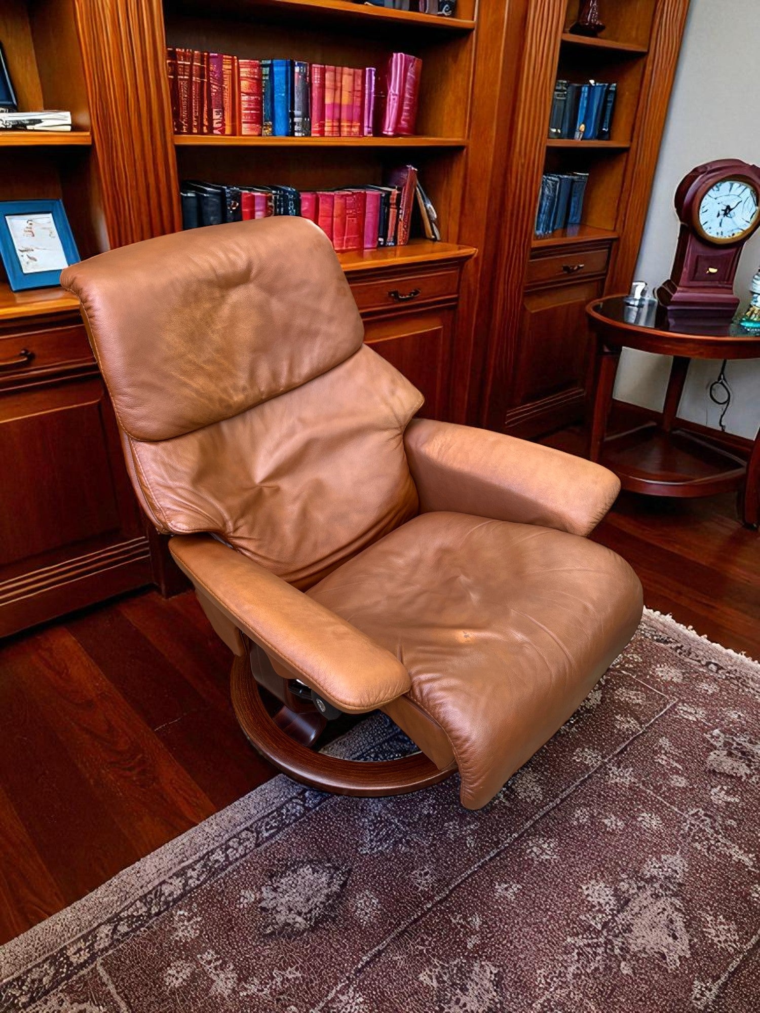 Ekornes Stressless Recliner & Footstool | Brown Leather | Adjustable Headrest