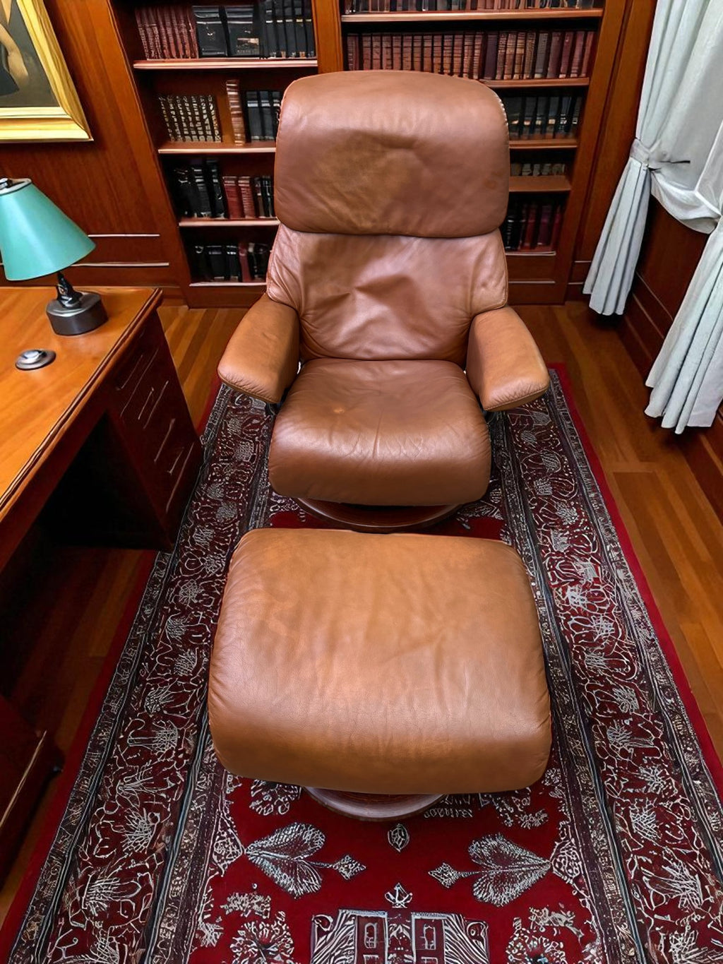 Ekornes Stressless Recliner & Footstool | Brown Leather | Adjustable Headrest