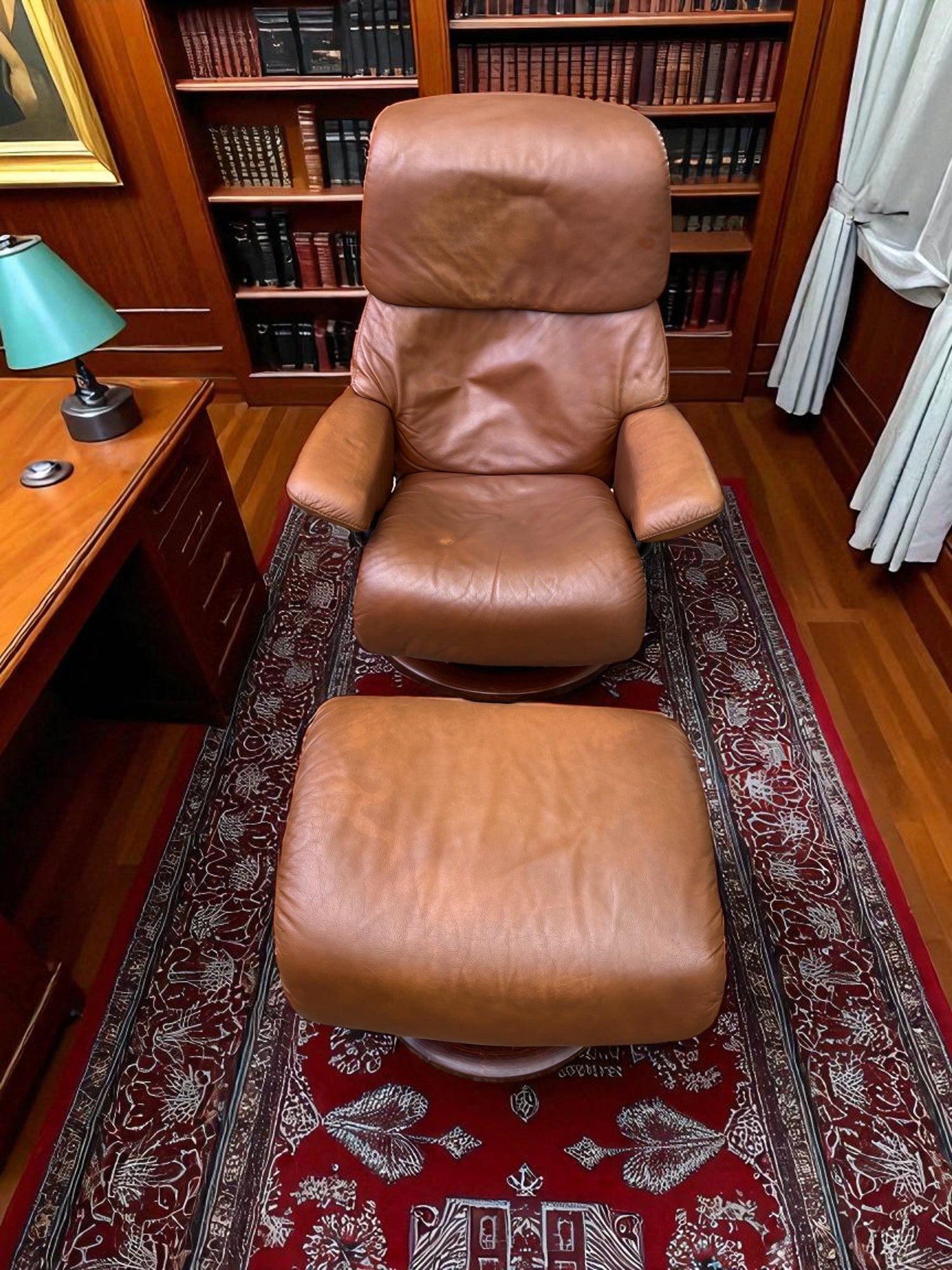 Ekornes Stressless Recliner & Footstool | Brown Leather | Adjustable Headrest