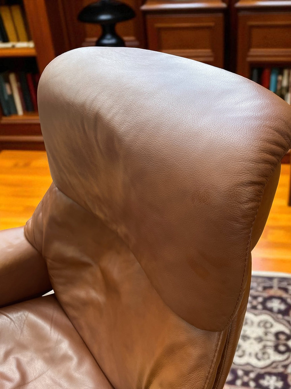Ekornes Stressless Recliner & Footstool | Brown Leather | Adjustable Headrest