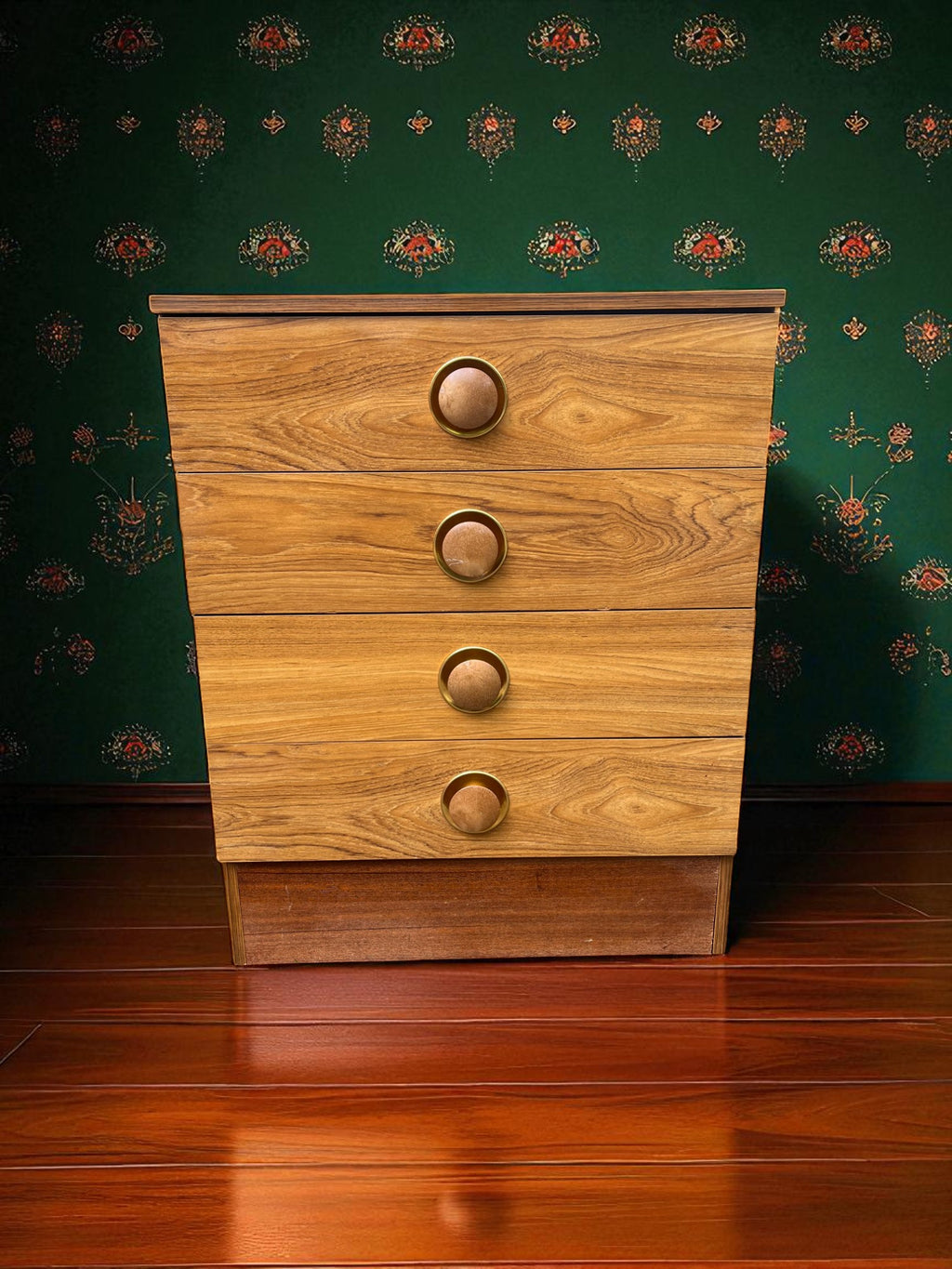 Mid-Century Danish Style Chest of Drawers | 4 Drawer Veneer Cabinet