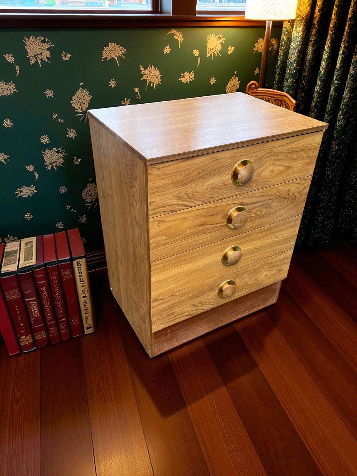 Mid-Century Danish Style Chest of Drawers | 4 Drawer Veneer Cabinet