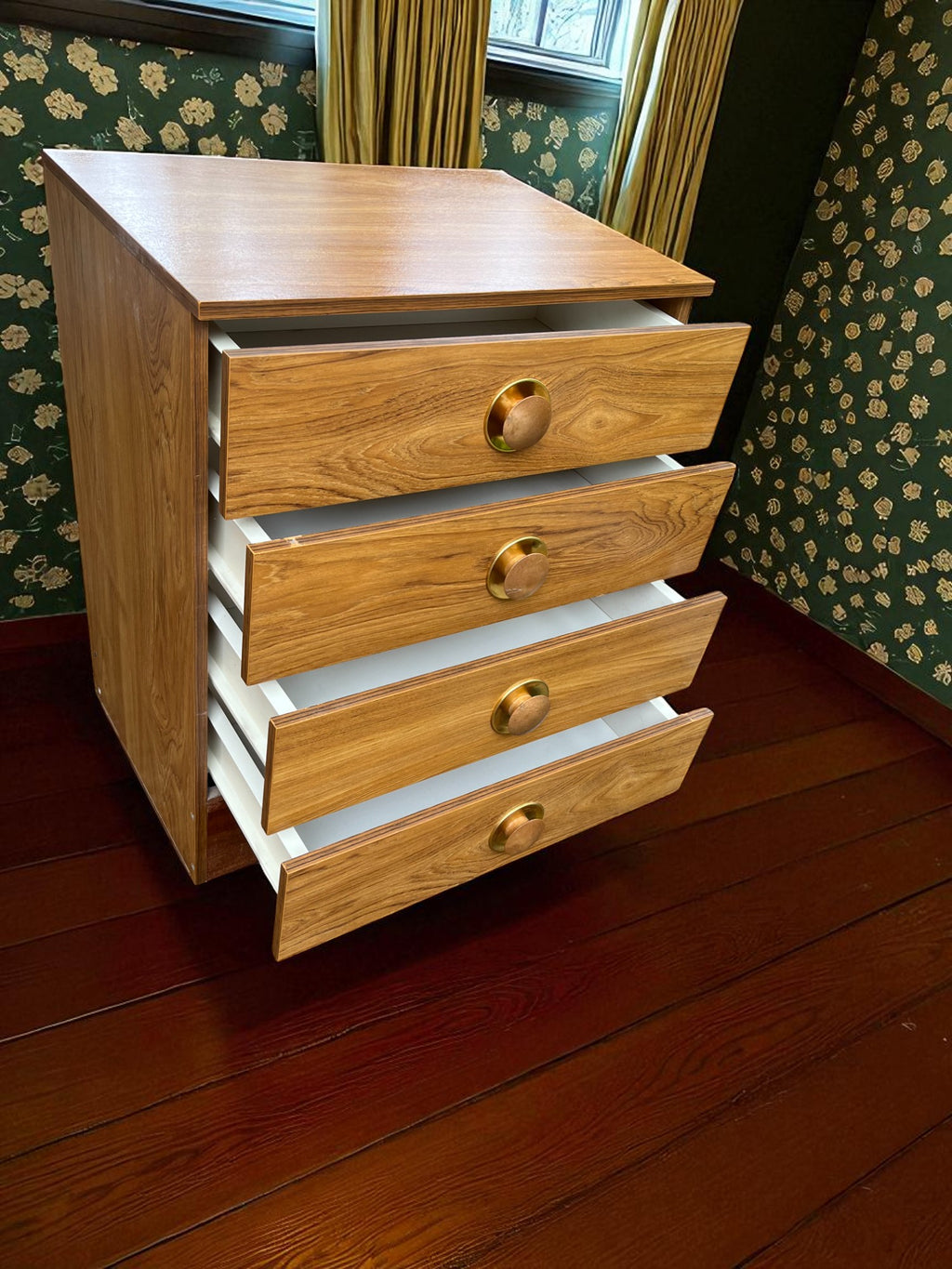 Mid-Century Danish Style Chest of Drawers | 4 Drawer Veneer Cabinet