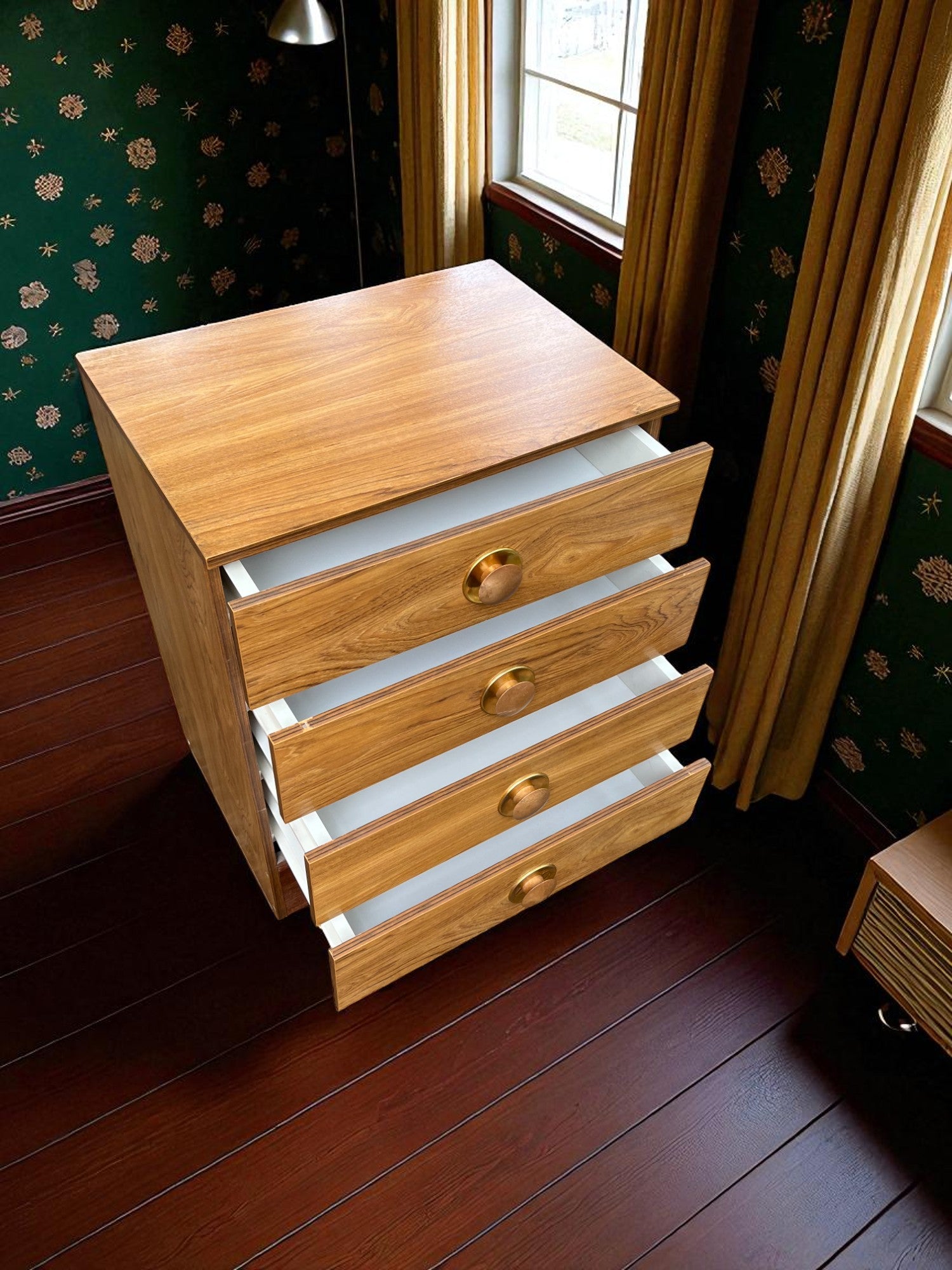 Mid-Century Danish Style Chest of Drawers | 4 Drawer Veneer Cabinet