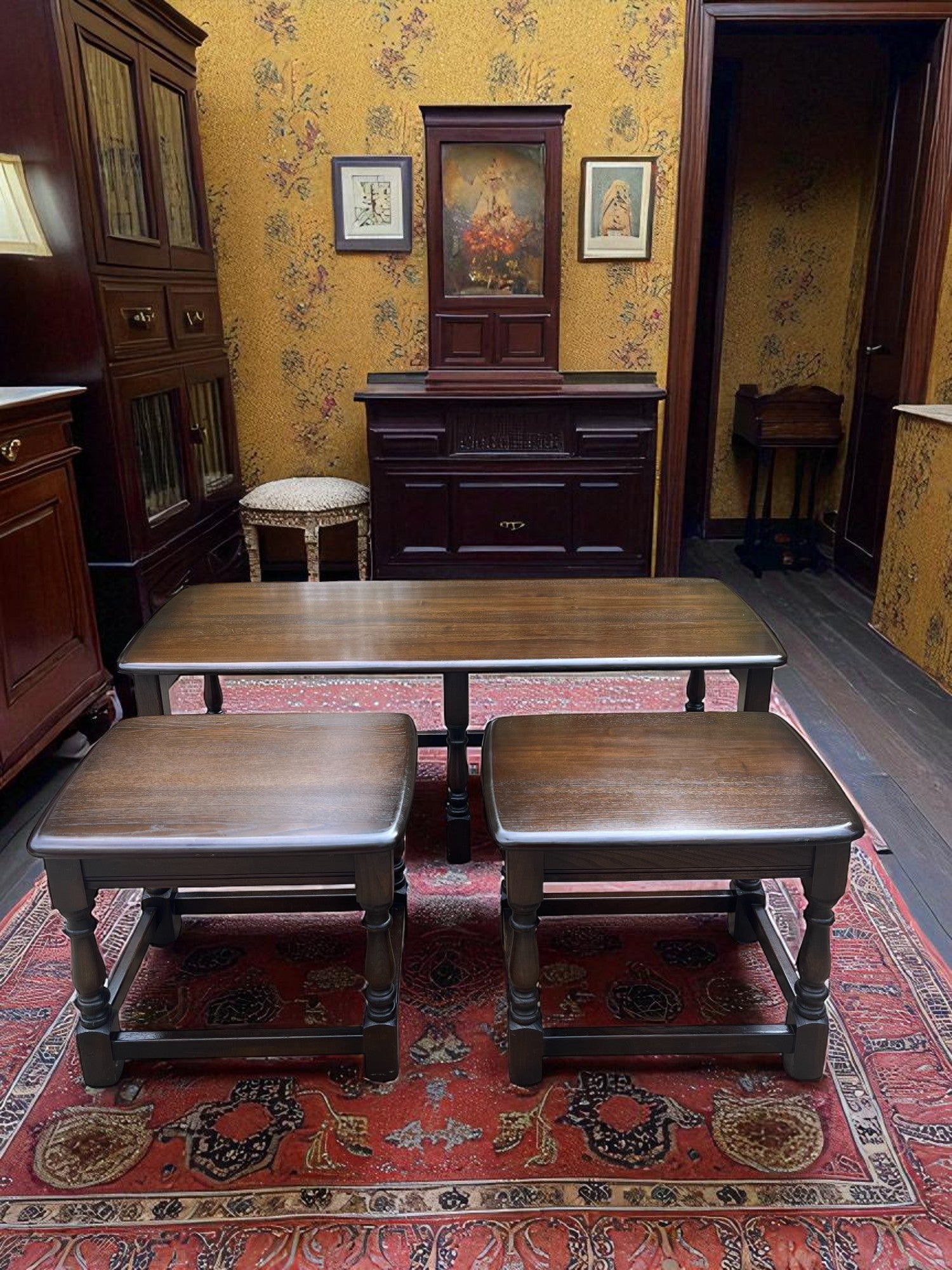Ercol Vintage Nest of Tables | Set of Three with Turned Legs