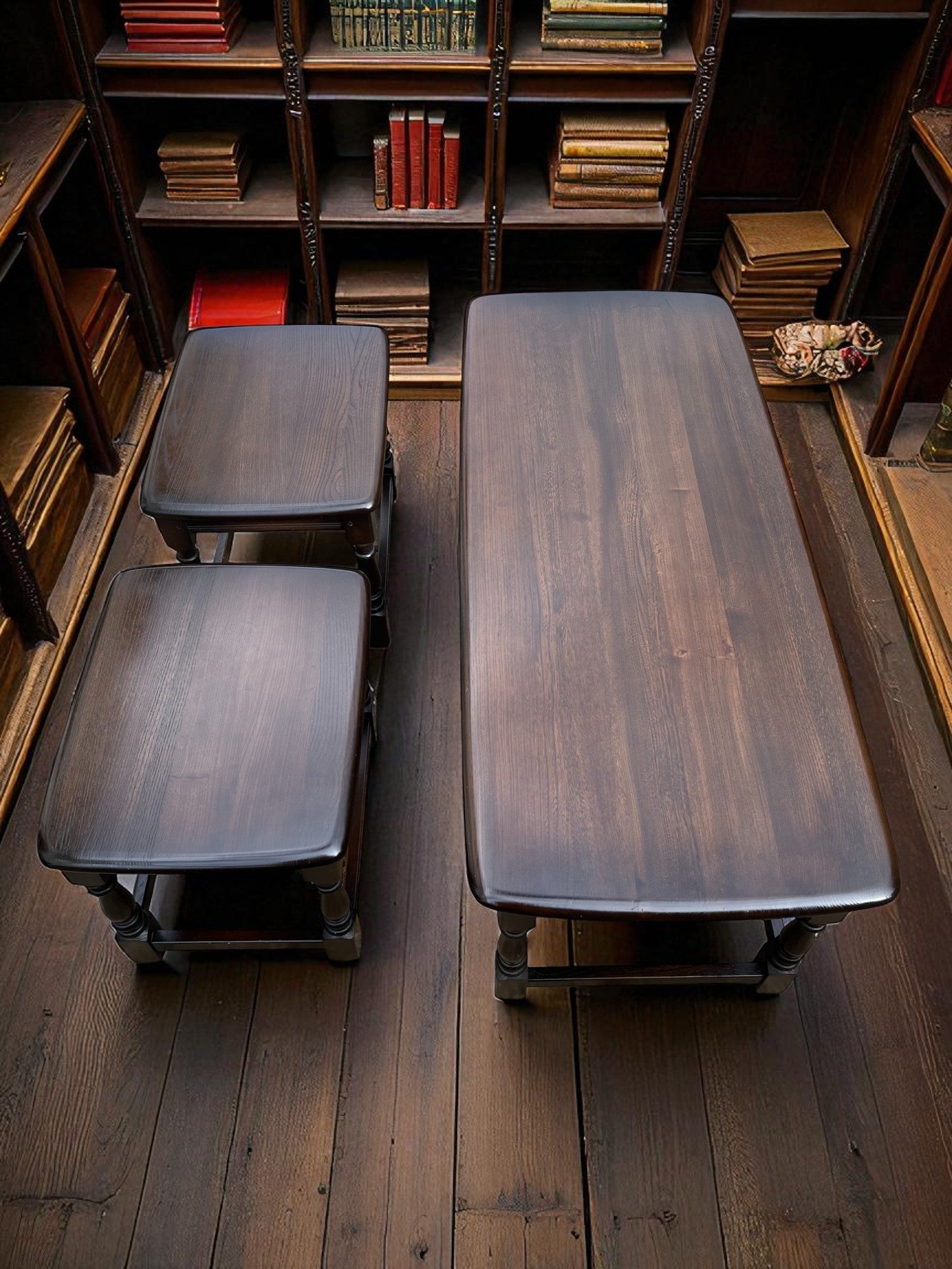 Ercol Vintage Nest of Tables | Set of Three with Turned Legs