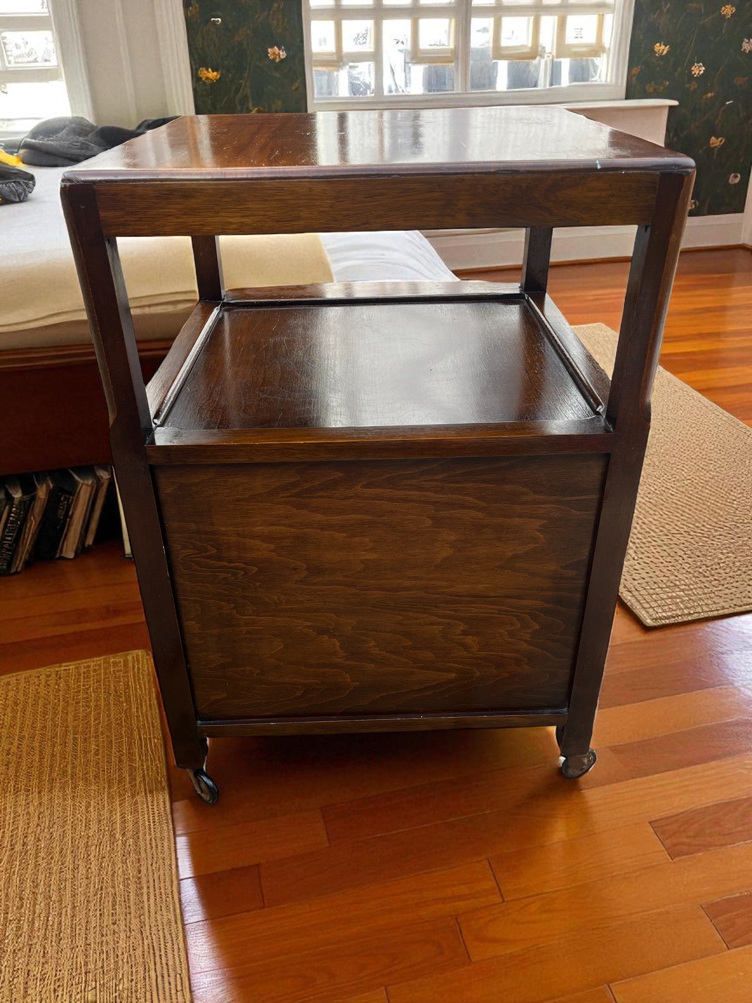 Antique Bedside Cabinet on Casters | Vintage Nightstand with Storage