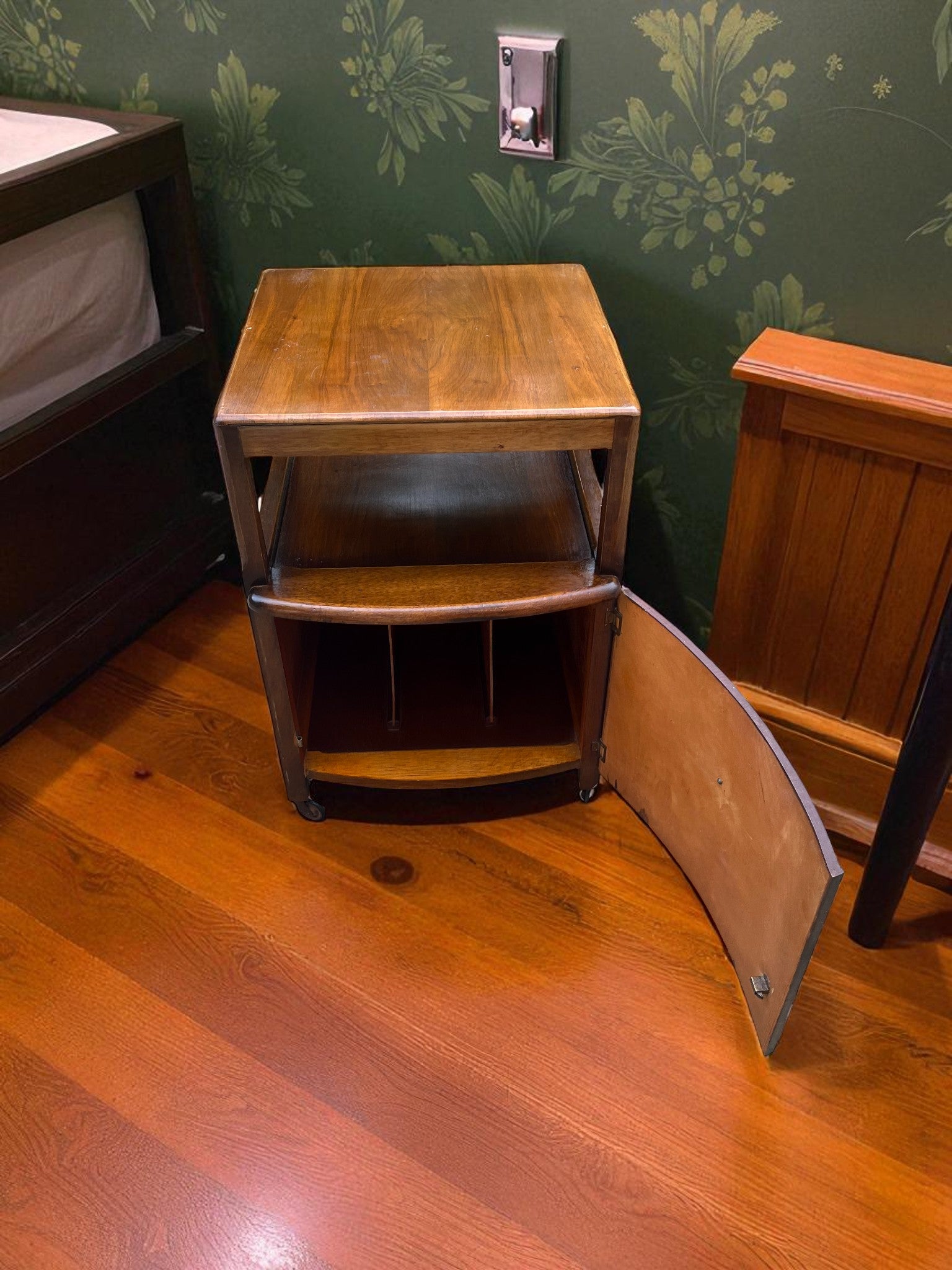 Antique Bedside Cabinet on Casters | Vintage Nightstand with Storage