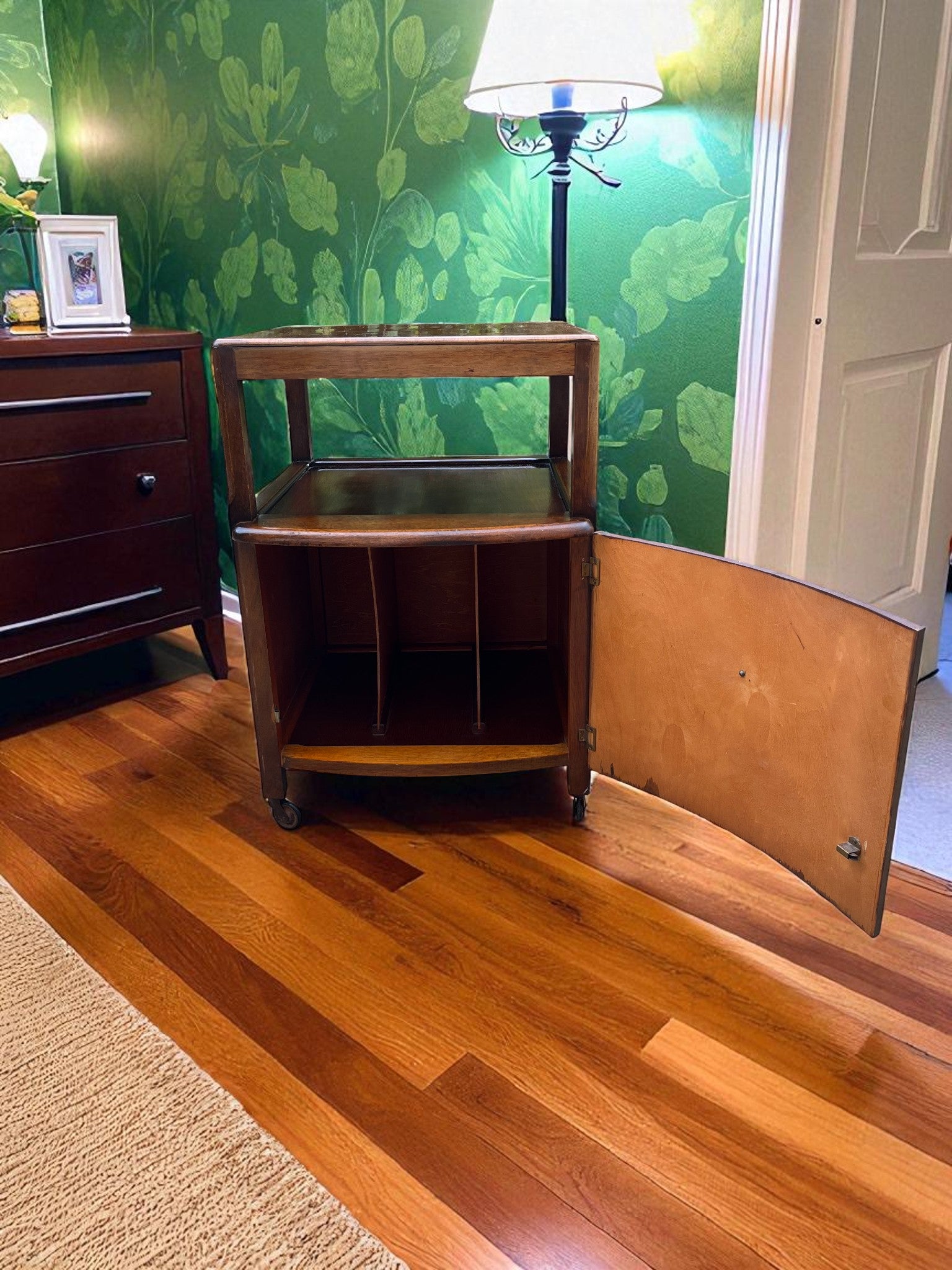 Antique Bedside Cabinet on Casters | Vintage Nightstand with Storage