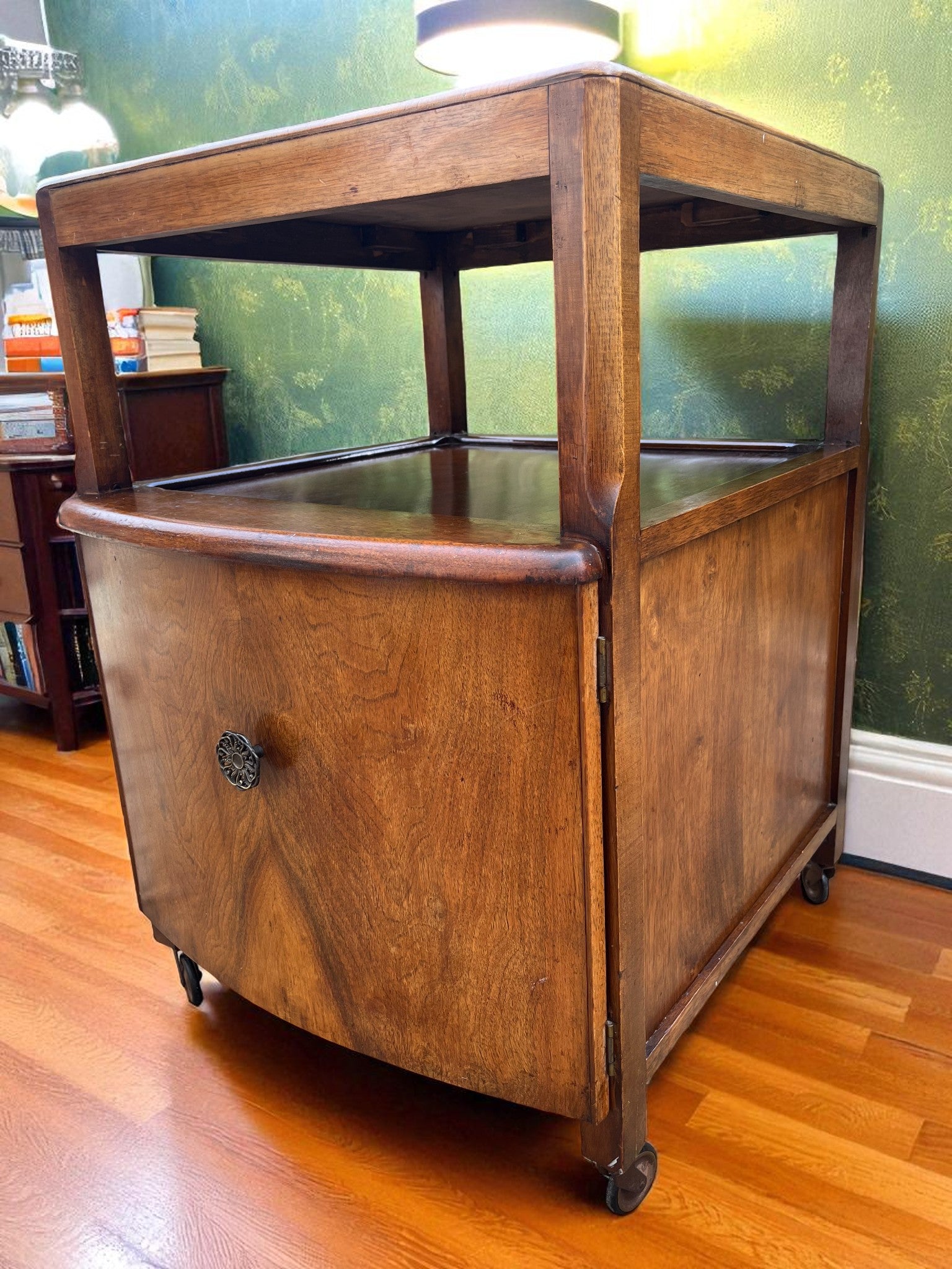 Antique Bedside Cabinet on Casters | Vintage Nightstand with Storage