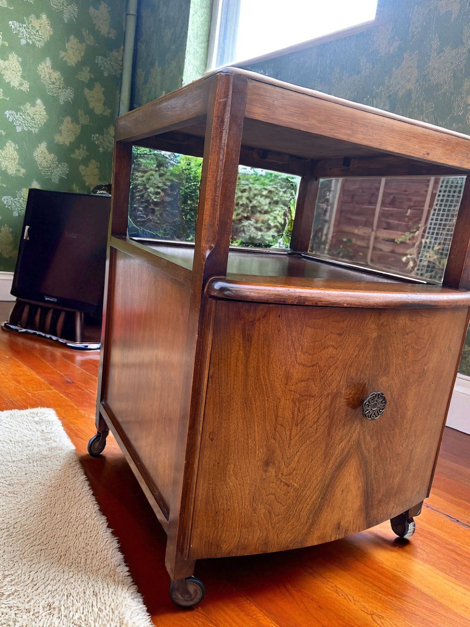 Antique Bedside Cabinet on Casters | Vintage Nightstand with Storage