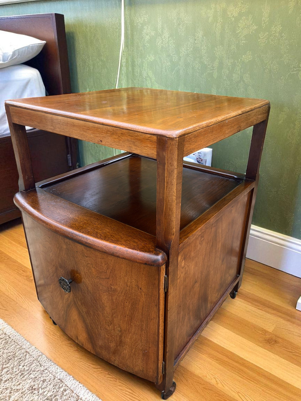 Antique Bedside Cabinet on Casters | Vintage Nightstand with Storage