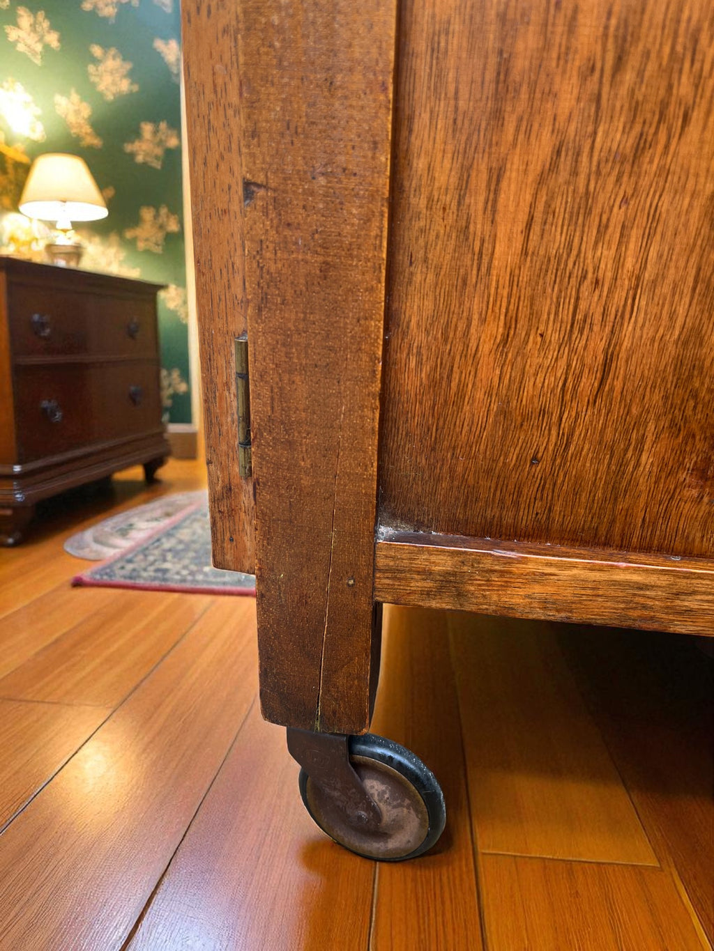 Antique Bedside Cabinet on Casters | Vintage Nightstand with Storage