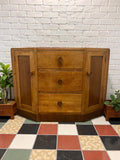 Antique Oak Corner Cabinet with Drawers | Rustic Storage Unit