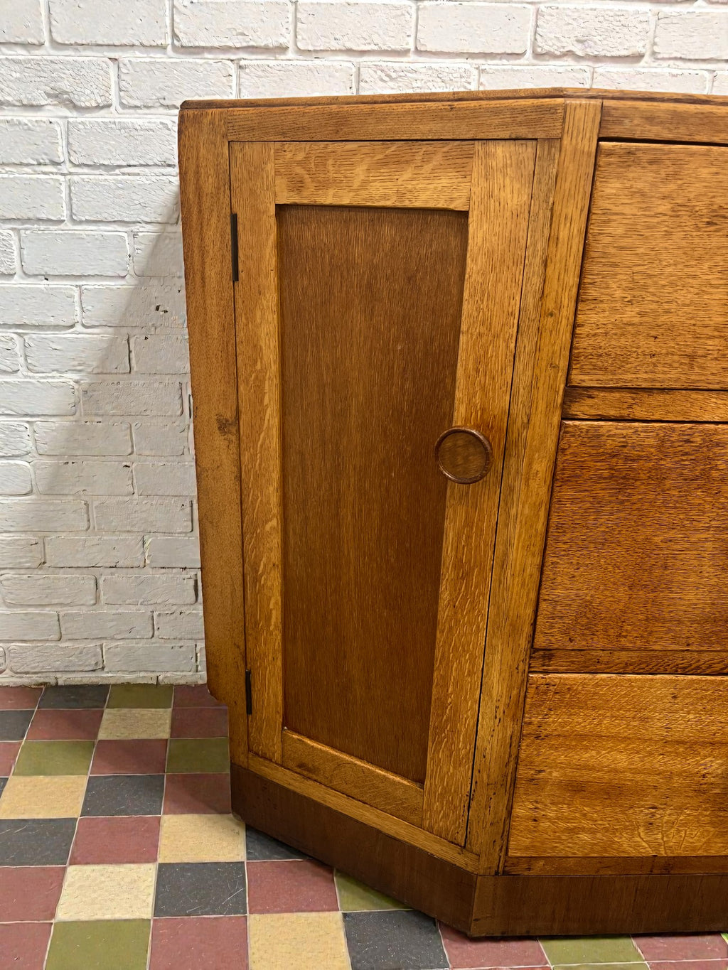 Antique Oak Corner Cabinet with Drawers | Rustic Storage Unit