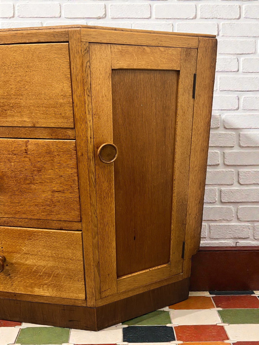 Antique Oak Corner Cabinet with Drawers | Rustic Storage Unit