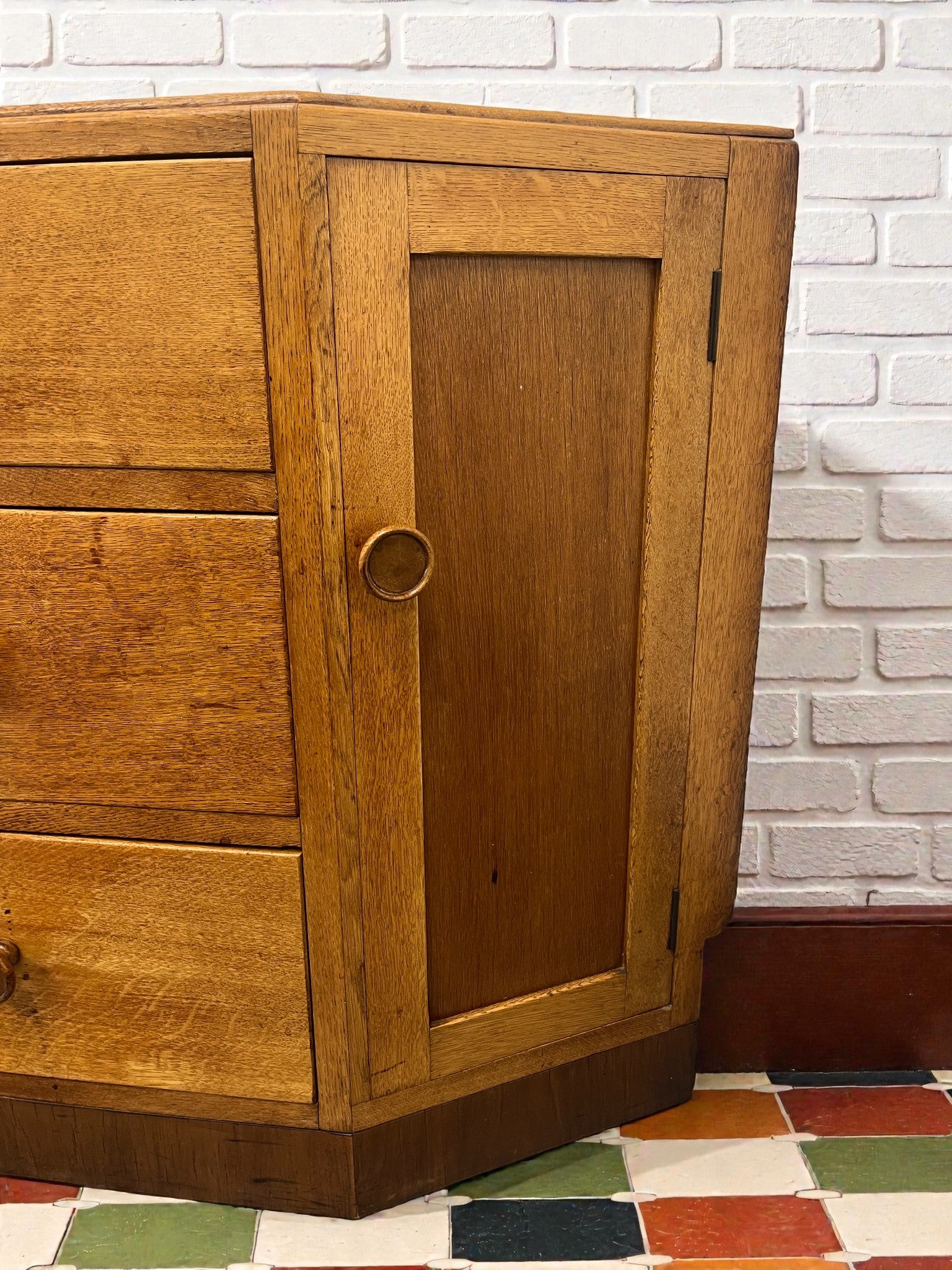 Antique Oak Corner Cabinet with Drawers | Rustic Storage Unit