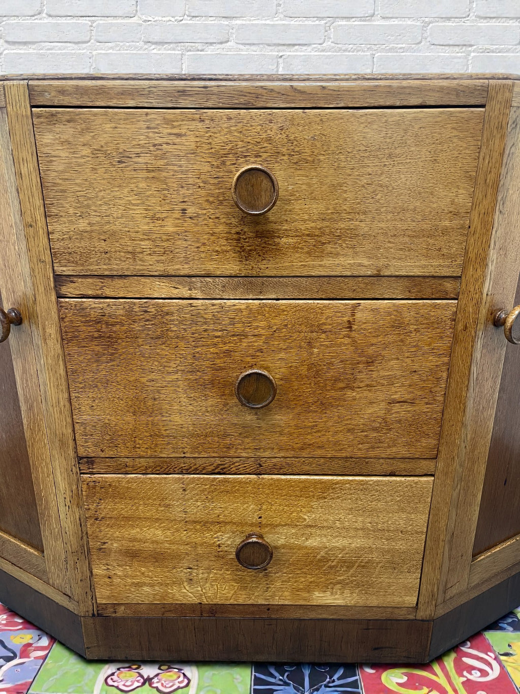 Antique Oak Corner Cabinet with Drawers | Rustic Storage Unit