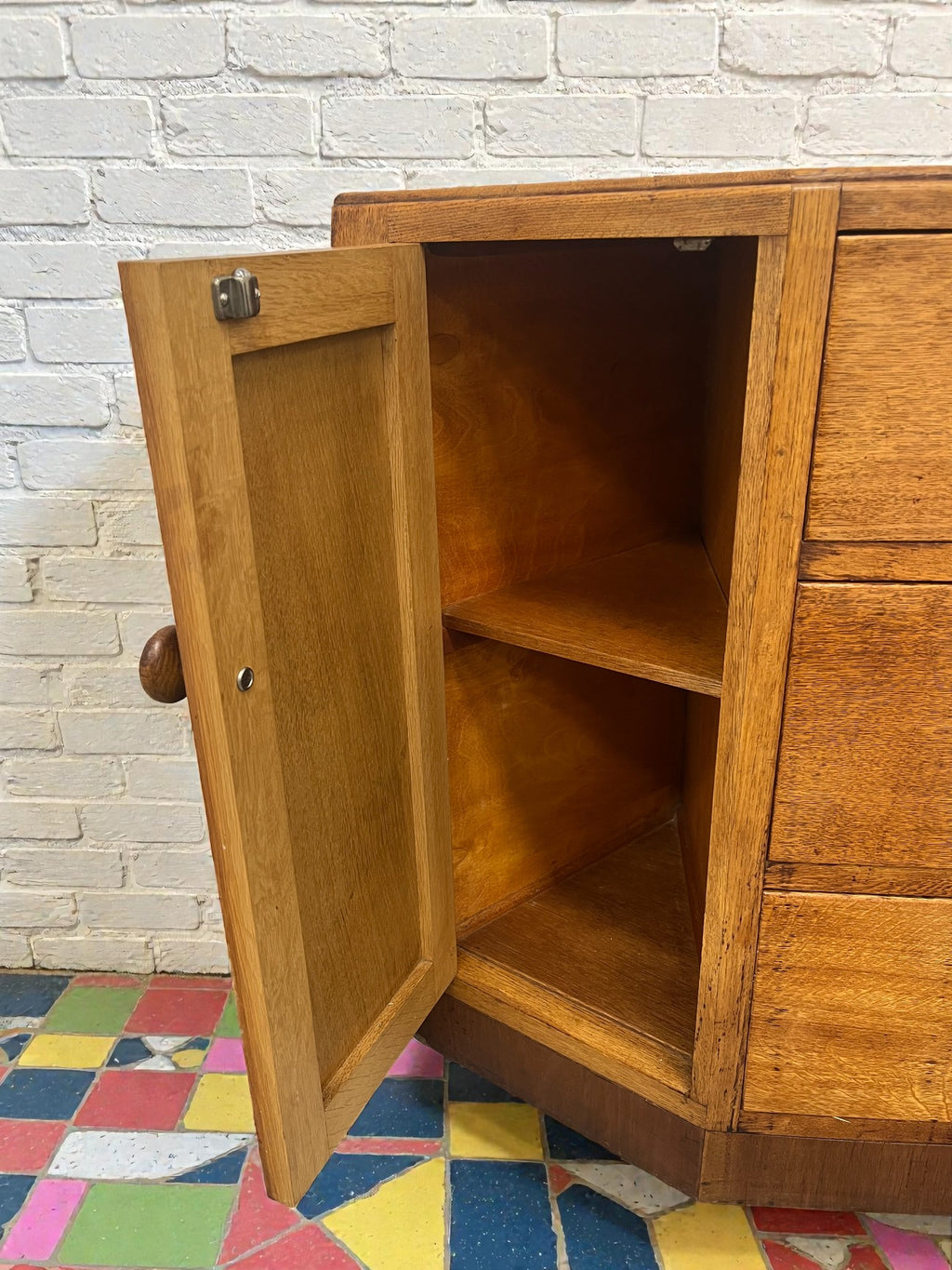 Antique Oak Corner Cabinet with Drawers | Rustic Storage Unit