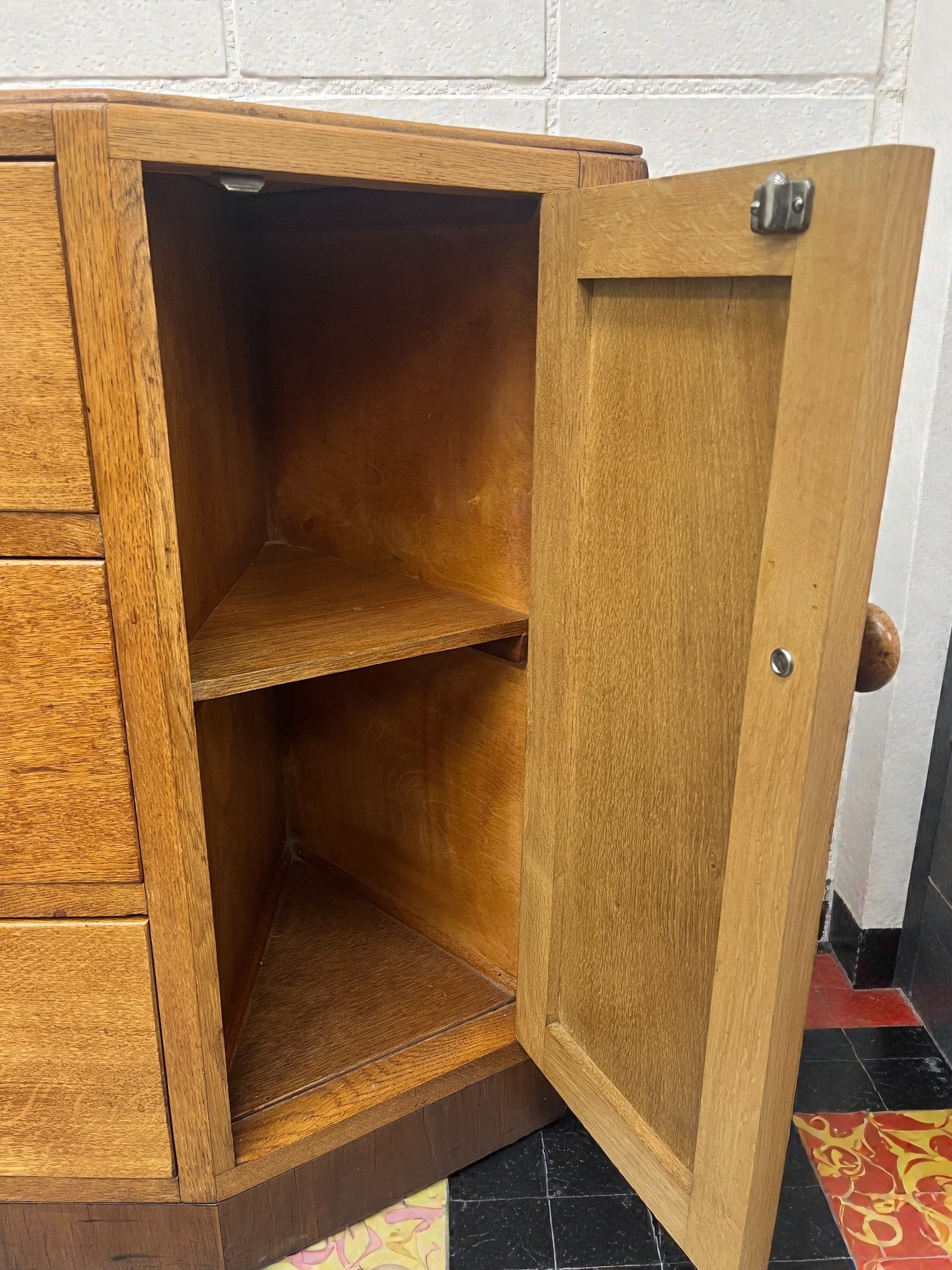 Antique Oak Corner Cabinet with Drawers | Rustic Storage Unit
