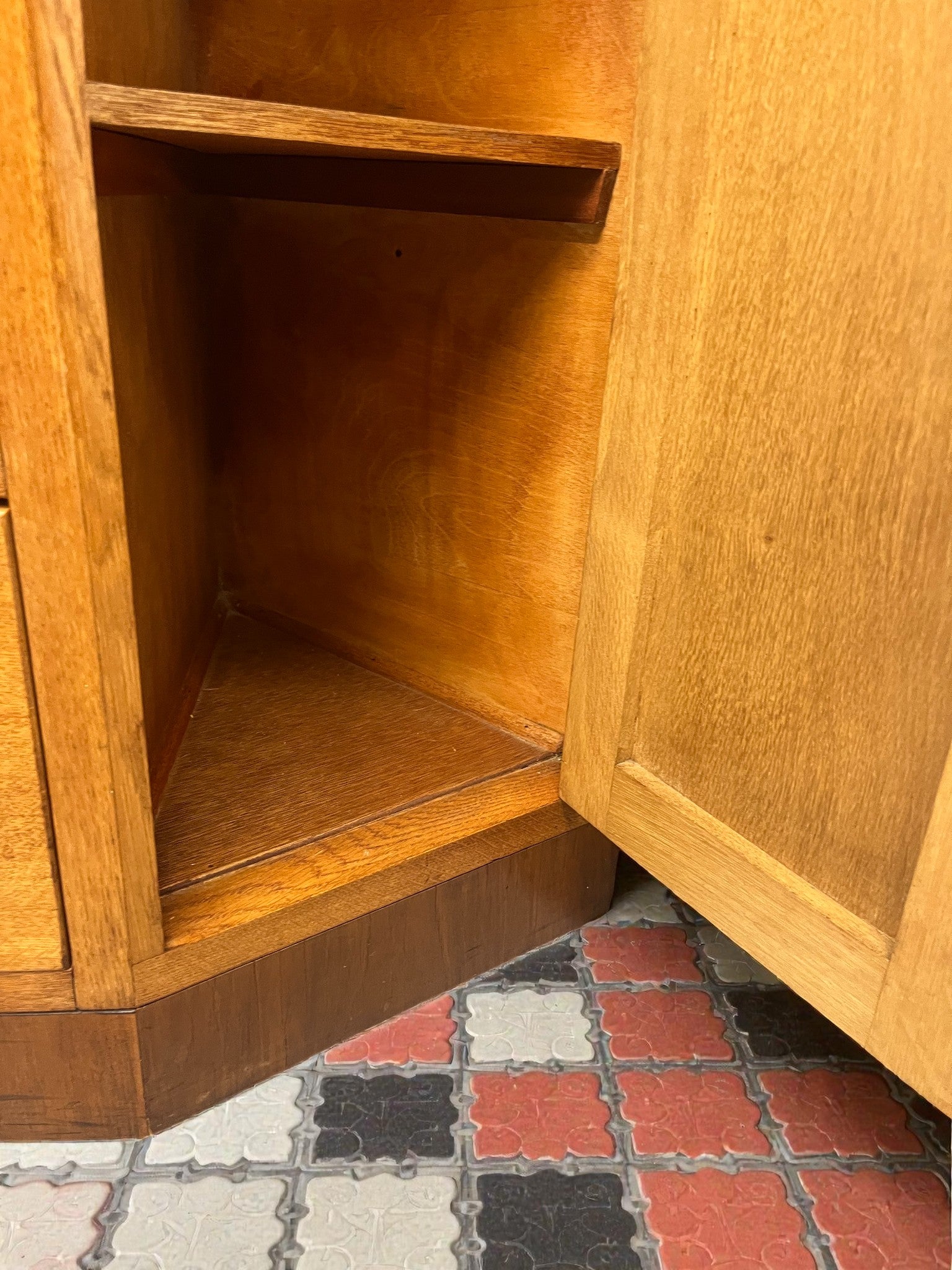 Antique Oak Corner Cabinet with Drawers | Rustic Storage Unit