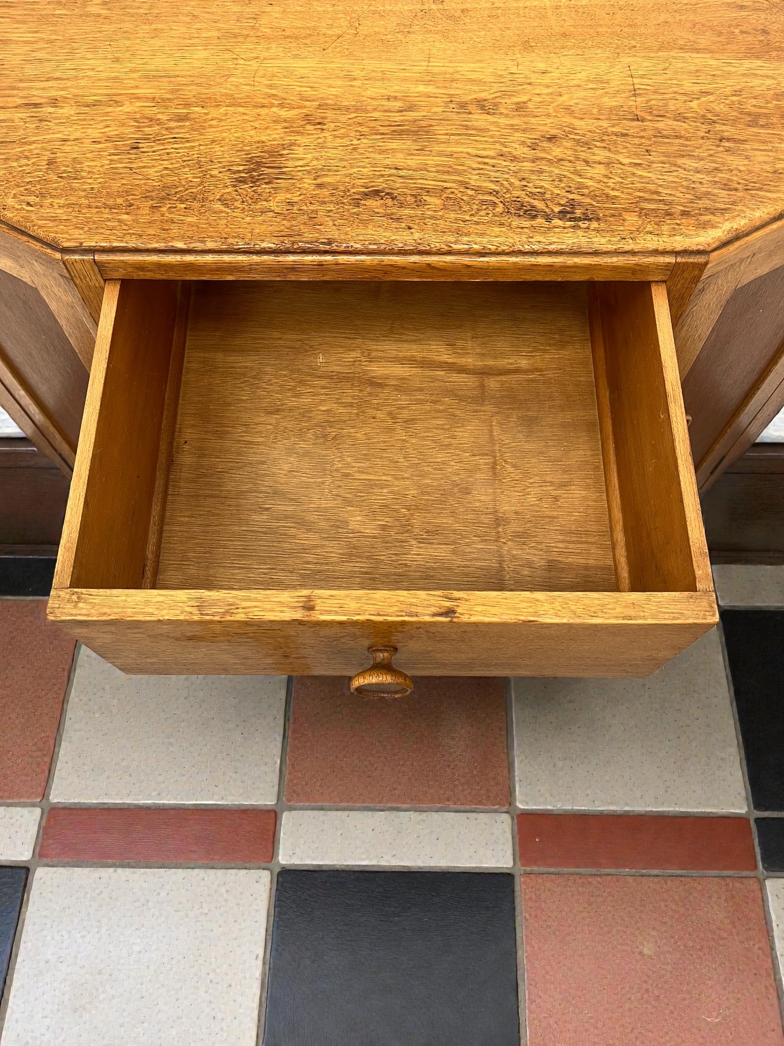 Antique Oak Corner Cabinet with Drawers | Rustic Storage Unit