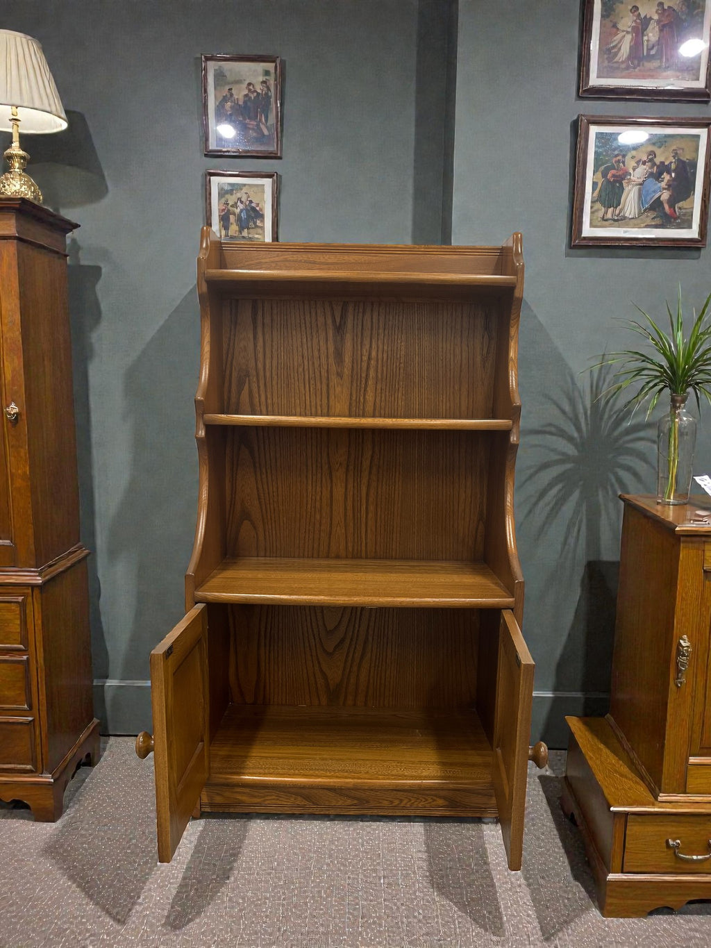 Ercol Golden Dawn Waterfall Bookcase with Cupboard | Mid-Century Elm