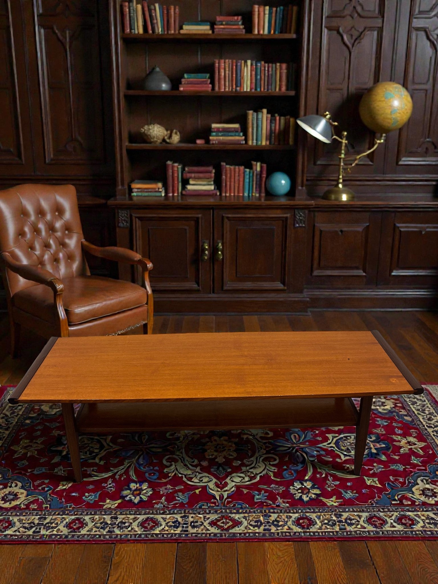 Myer Mid-Century Teak Coffee Table with Shelf | 1960s