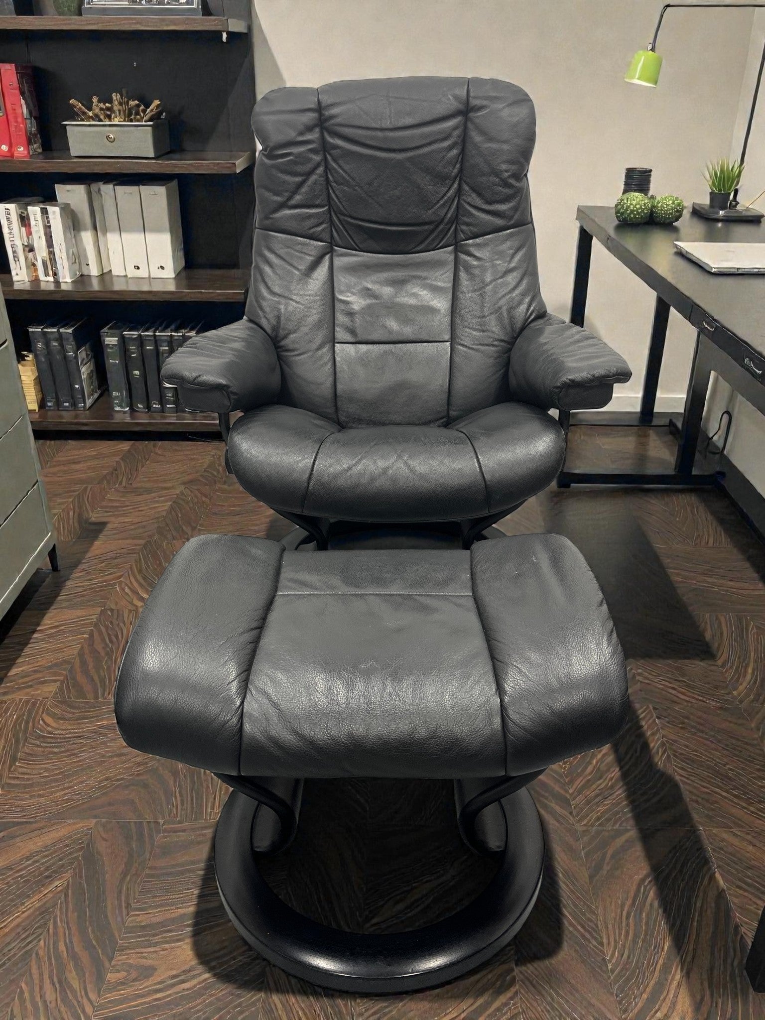 Ekornes Stressless Recliner & Footstool | Black Leather Chair