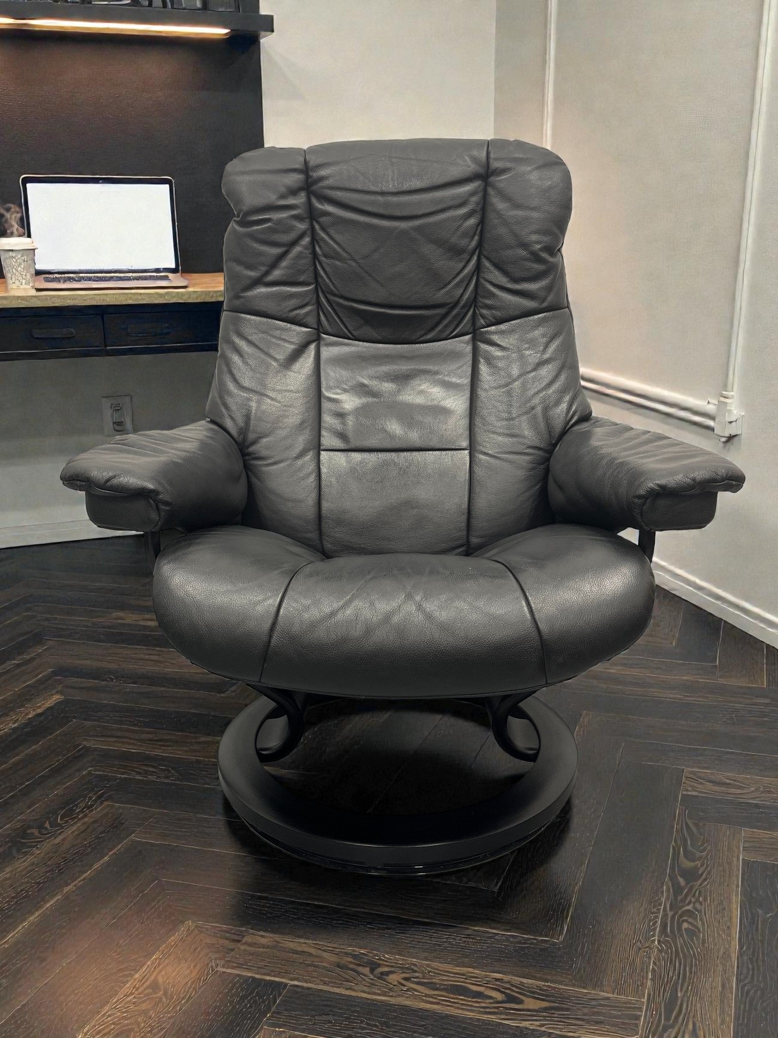 Ekornes Stressless Recliner & Footstool | Black Leather Chair