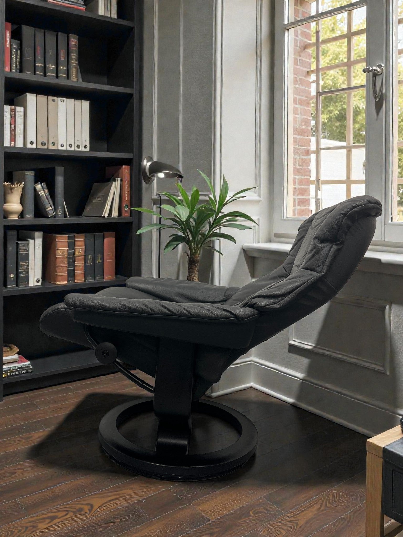 Ekornes Stressless Recliner & Footstool | Black Leather Chair