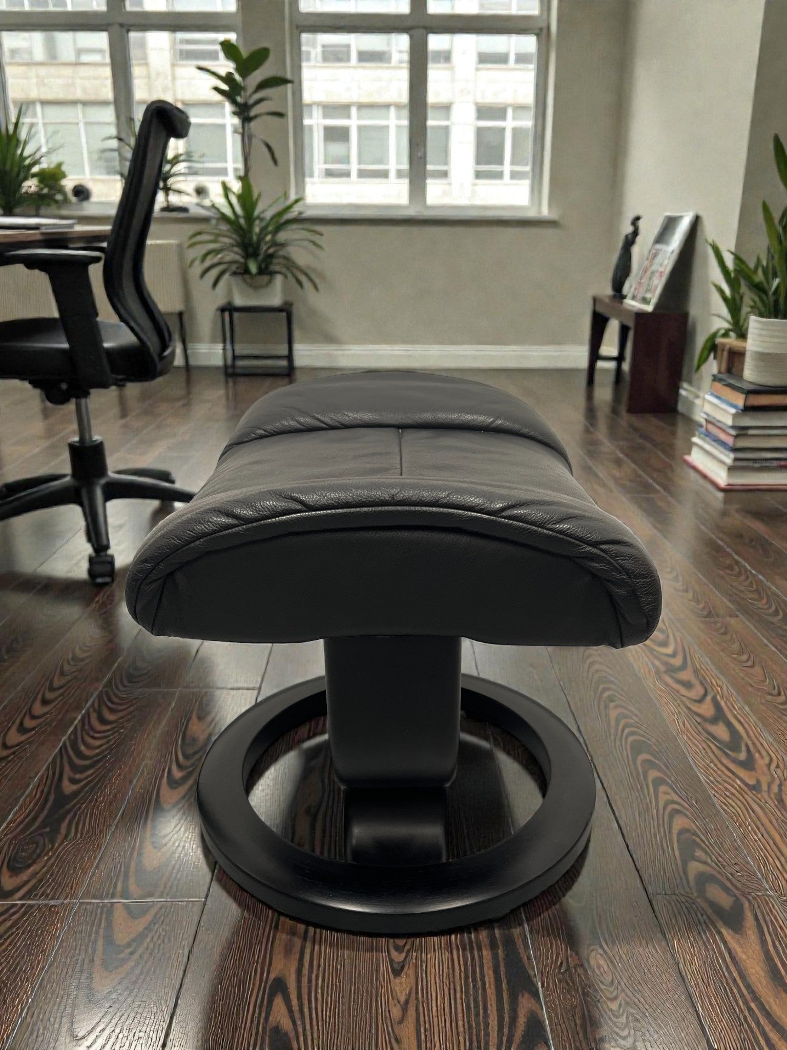 Ekornes Stressless Recliner & Footstool | Black Leather Chair