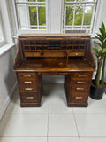 Antique Roll Top Desk | Solid Wood Bureau with 11 Drawers & Letter Pigeonholes