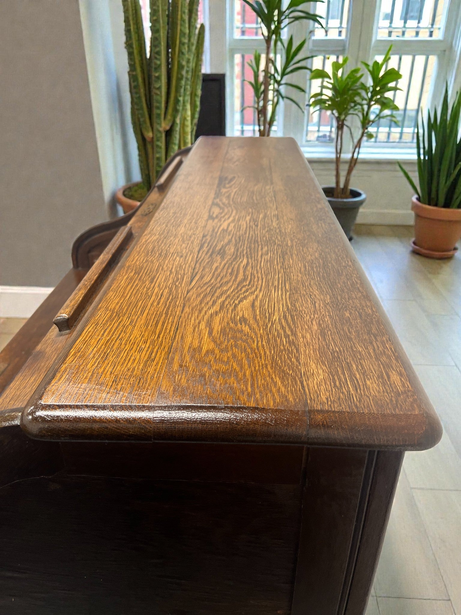 Antique Roll Top Desk | Solid Wood Bureau with 11 Drawers & Letter Pigeonholes