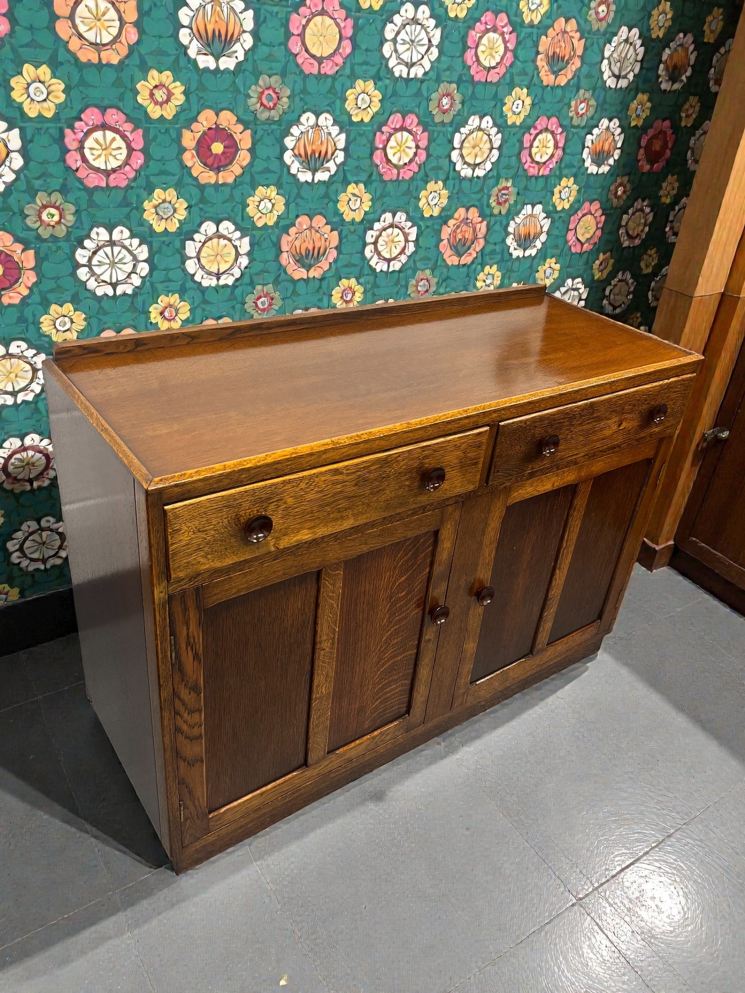 Oak Arts & Crafts Sideboard | Antique 2 Door Buffet Cabinet