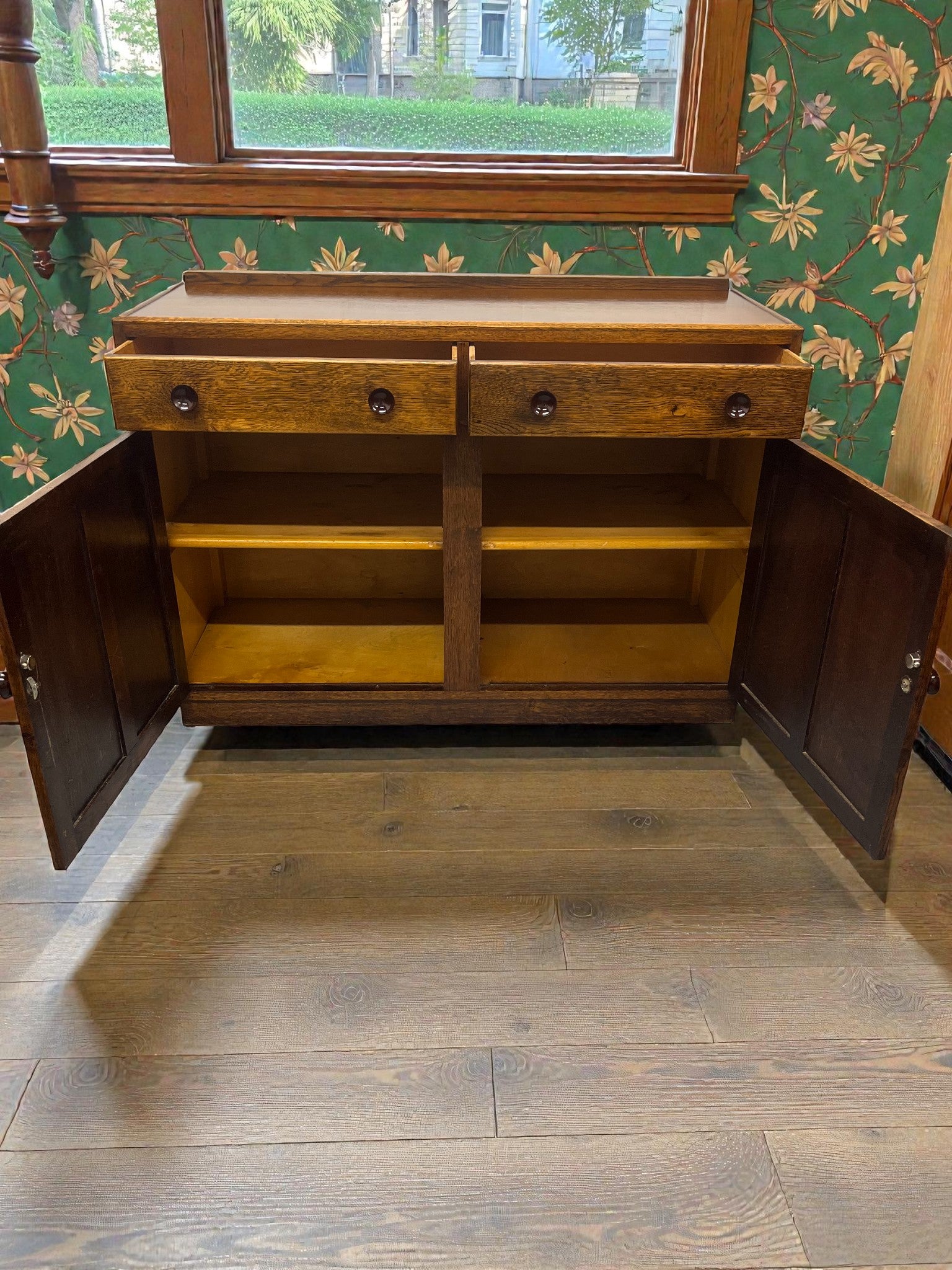 Oak Arts & Crafts Sideboard | Antique 2 Door Buffet Cabinet