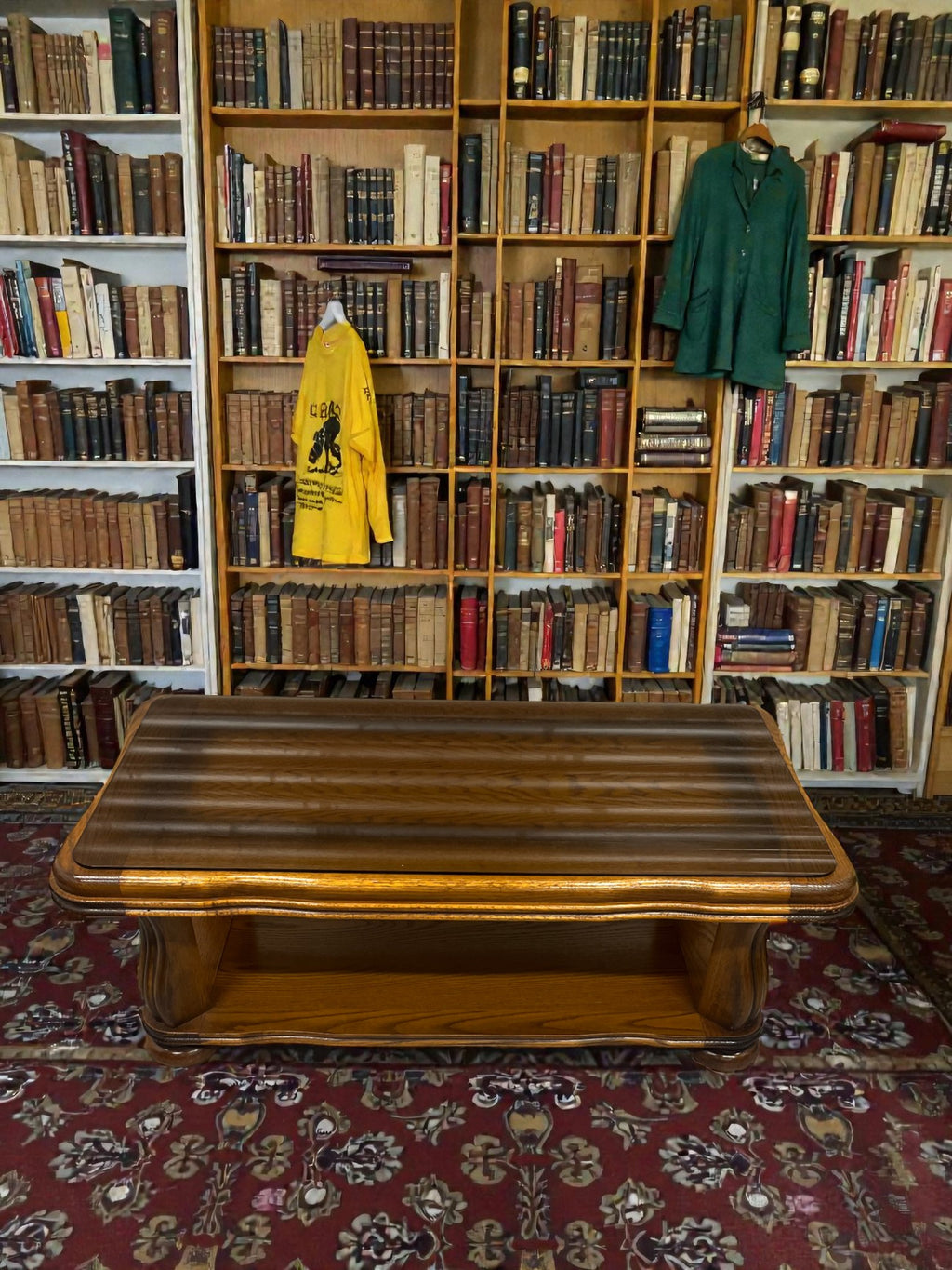 Rustic French Style Coffee Table with Glass Top | Vintage Rectangular Table