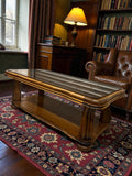 Rustic French Style Coffee Table with Glass Top | Vintage Rectangular Table