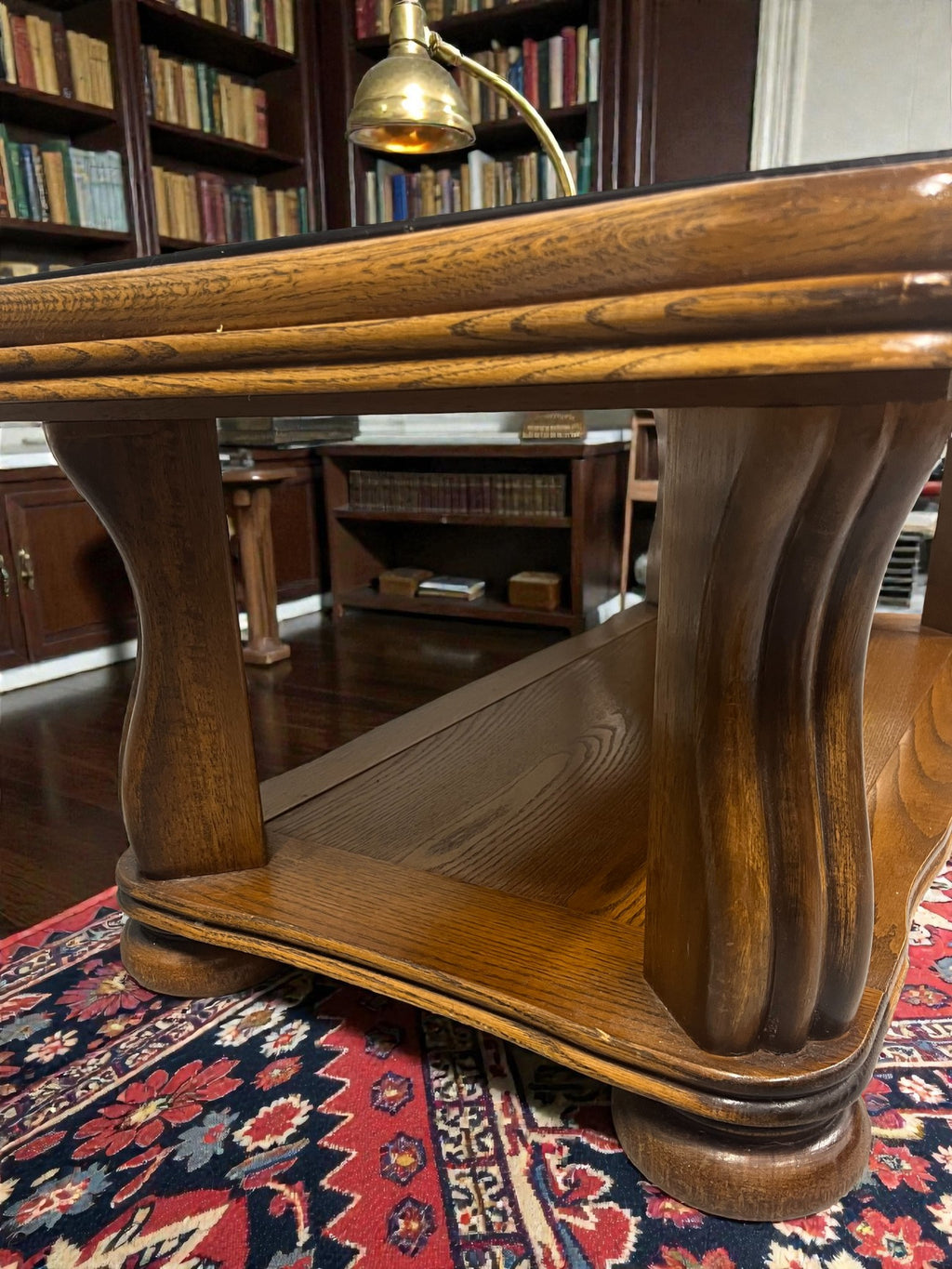 Rustic French Style Coffee Table with Glass Top | Vintage Rectangular Table