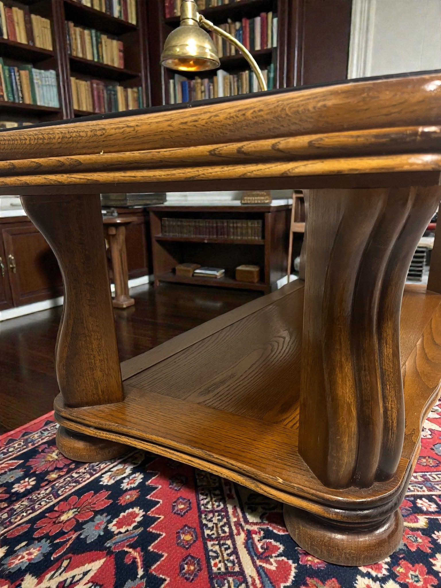 Rustic French Style Coffee Table with Glass Top | Vintage Rectangular Table
