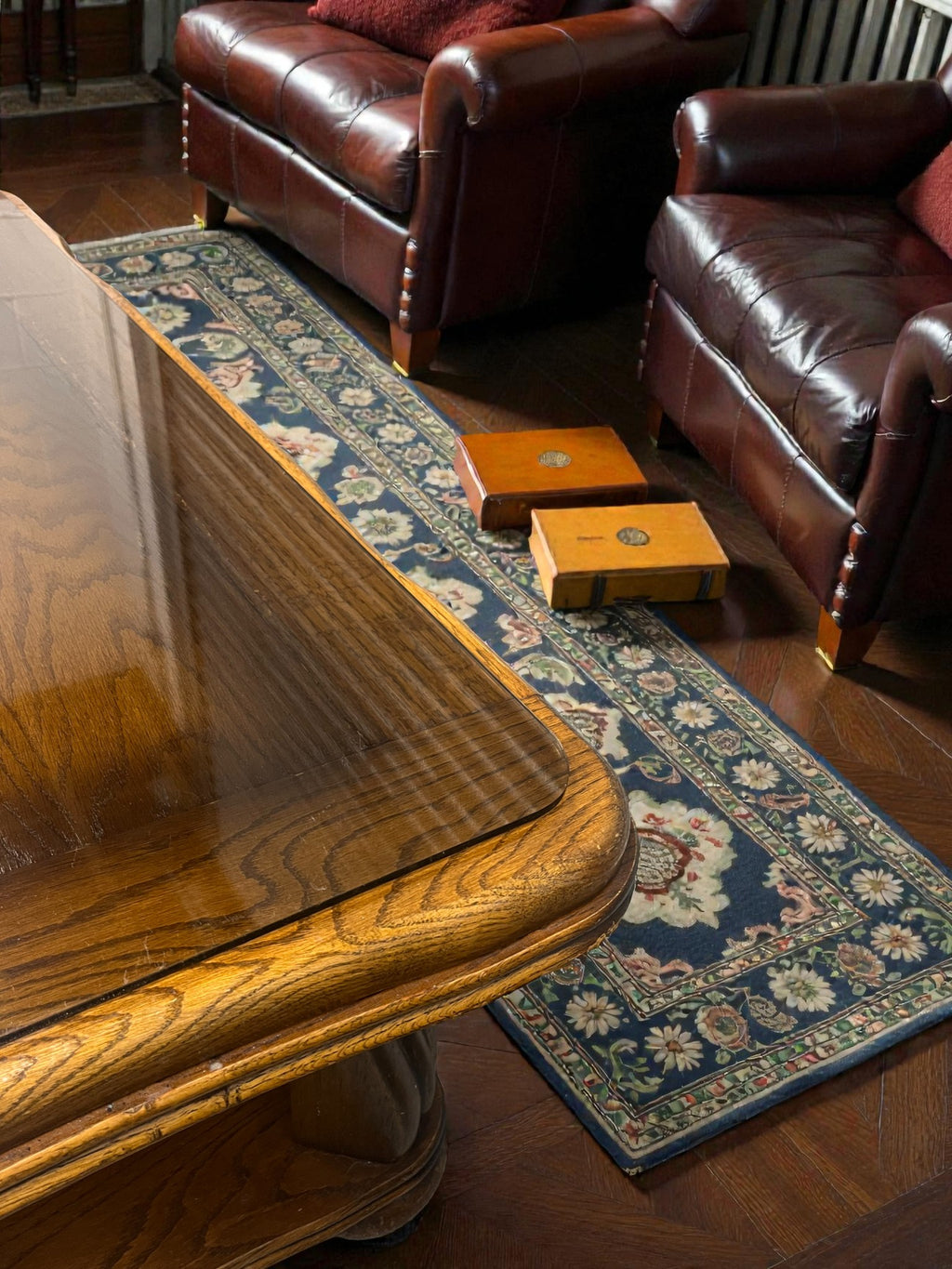 Rustic French Style Coffee Table with Glass Top | Vintage Rectangular Table