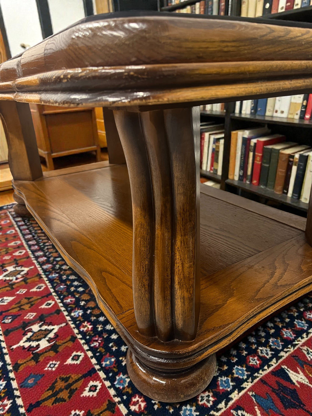 Rustic French Style Coffee Table with Glass Top | Vintage Rectangular Table