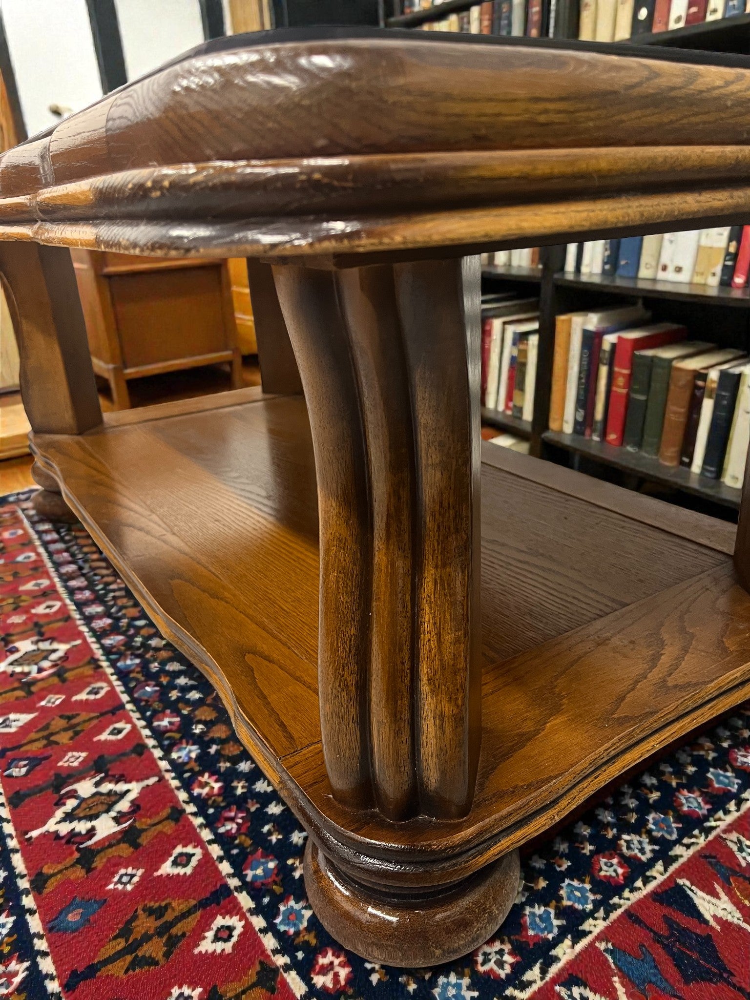 Rustic French Style Coffee Table with Glass Top | Vintage Rectangular Table